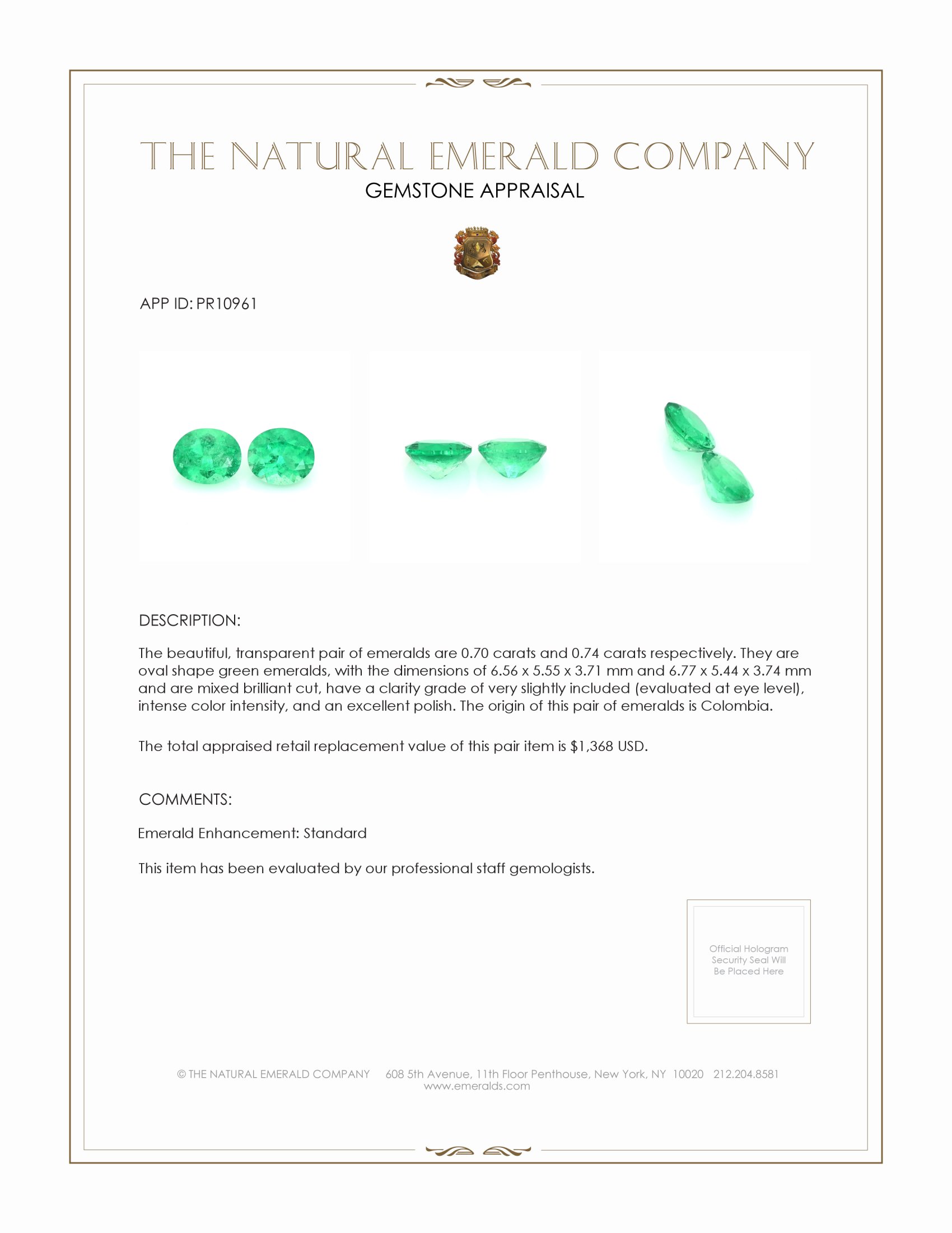 1.44 Ct.Tw. Emerald Pair from Colombia