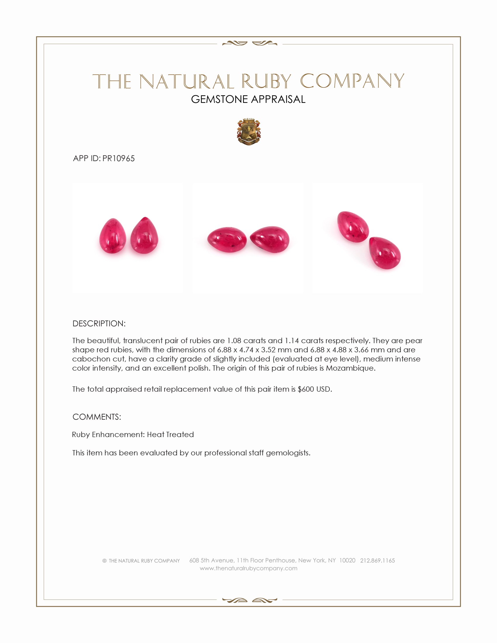 2.22 Ct.Tw. Cabochon Ruby Pair from Mozambique