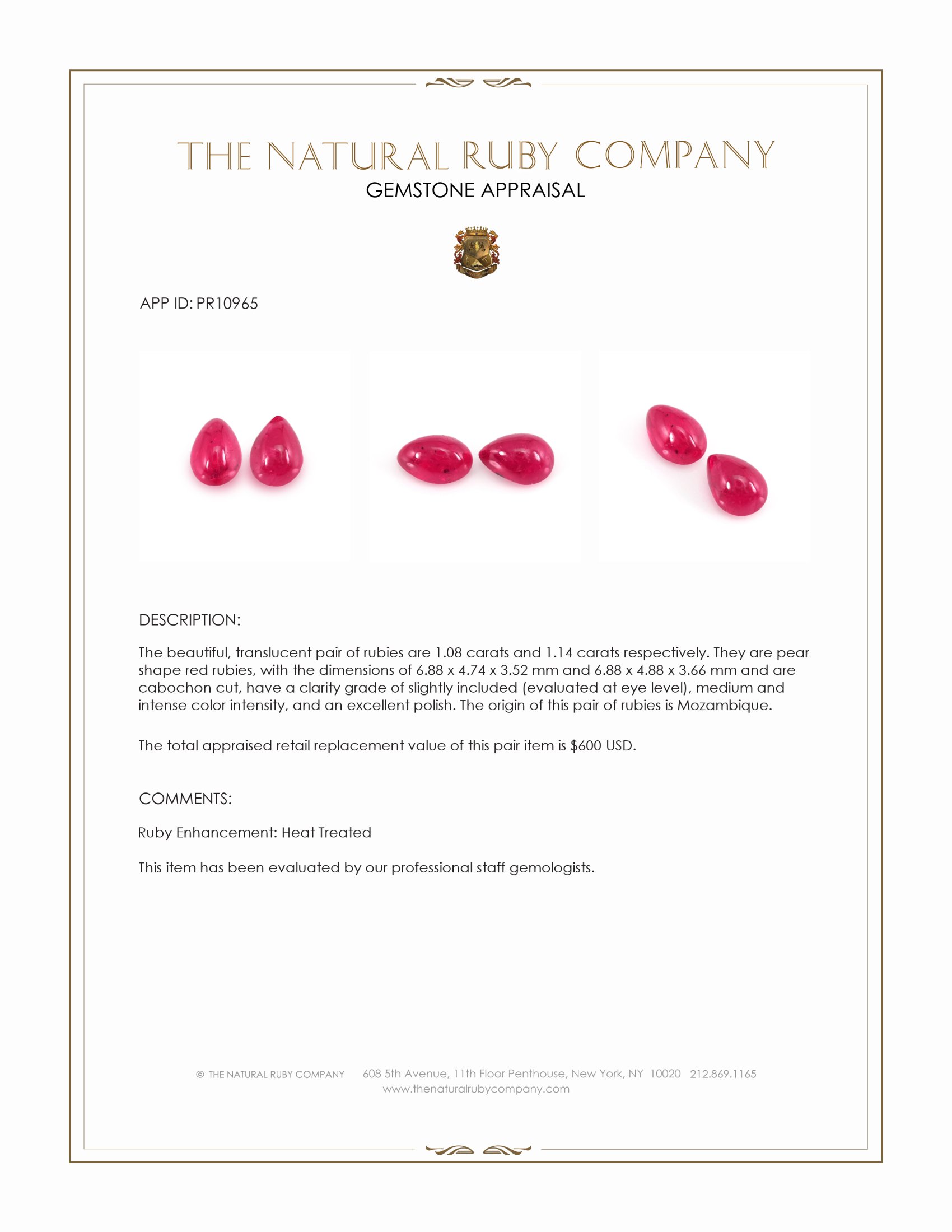 2.22 Ct.Tw. Cabochon Ruby Pair from Mozambique