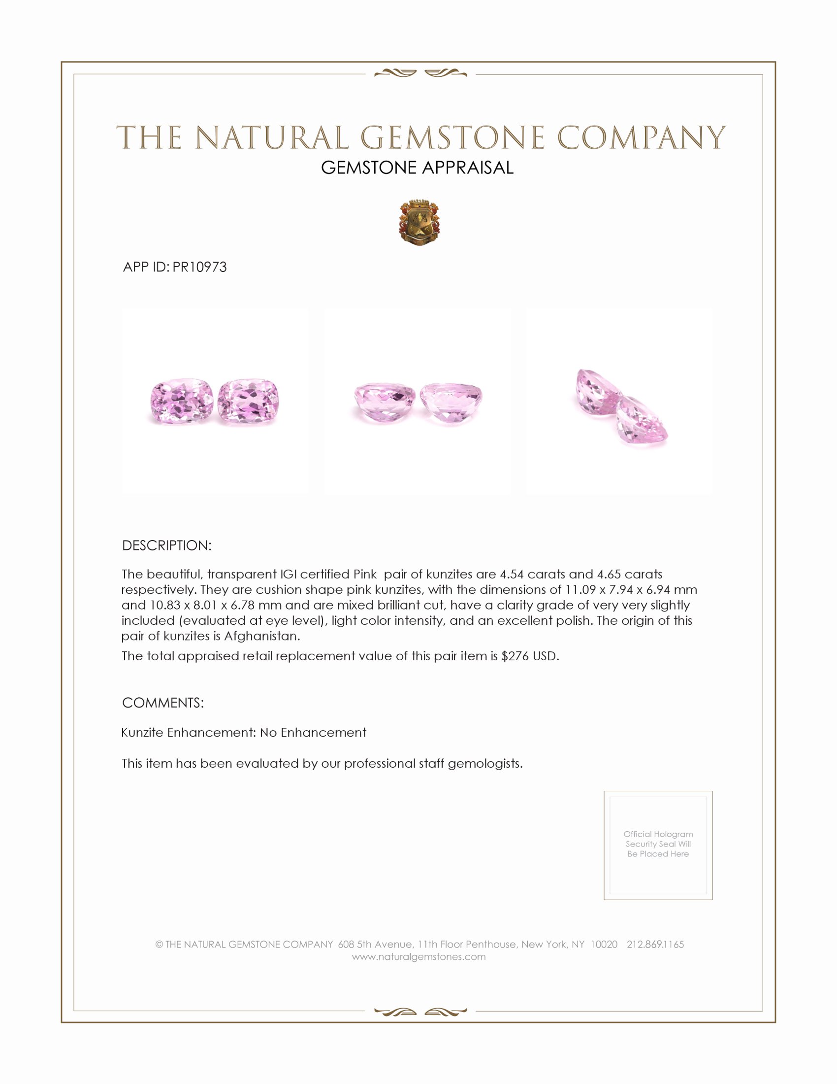 9.19 Ct.Tw. Kunzite Pair from Afghanistan