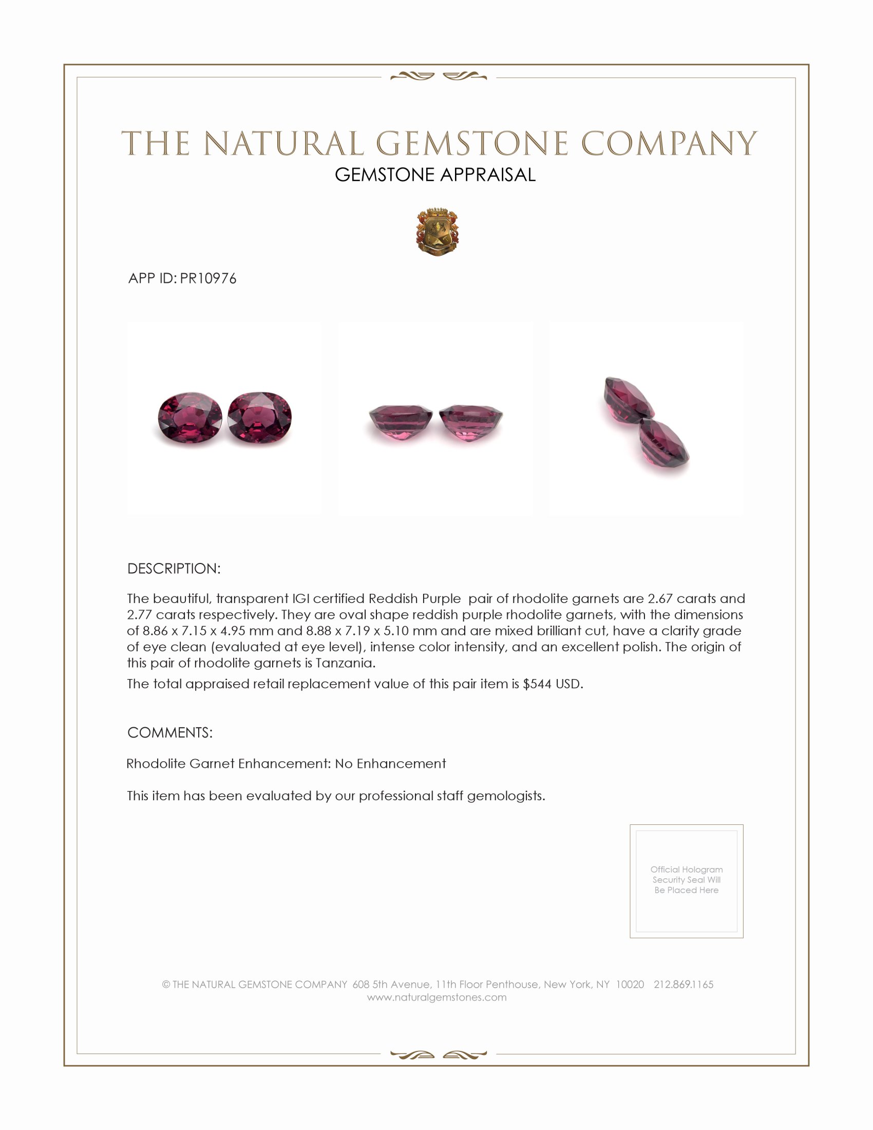 5.44 Ct.Tw. Rhodolite Garnet Pair from Tanzania