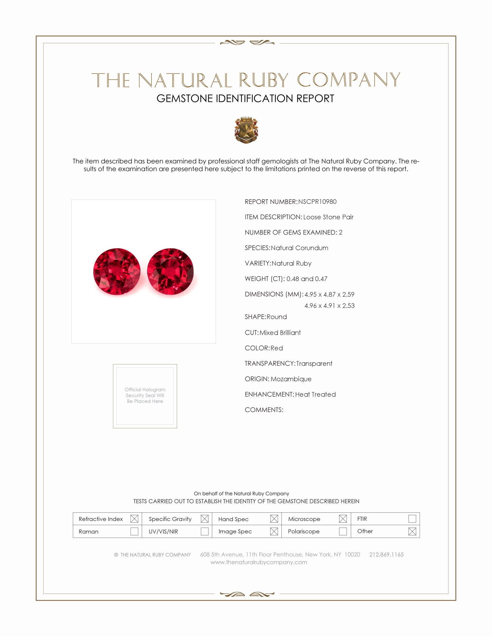 0.95 Ct.Tw. Ruby Pair from Mozambique