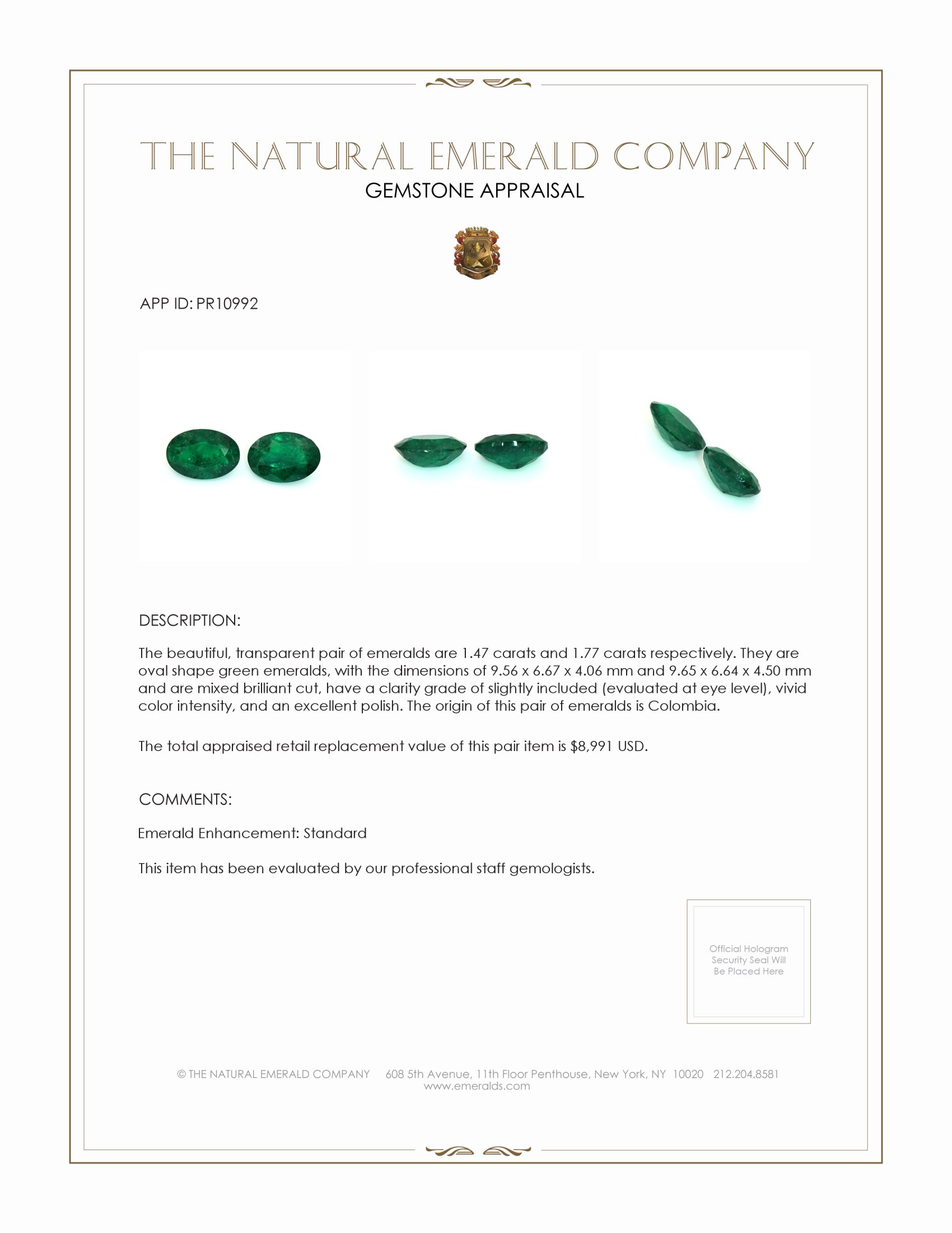 3.24 Ct.Tw. Emerald Pair from Colombia