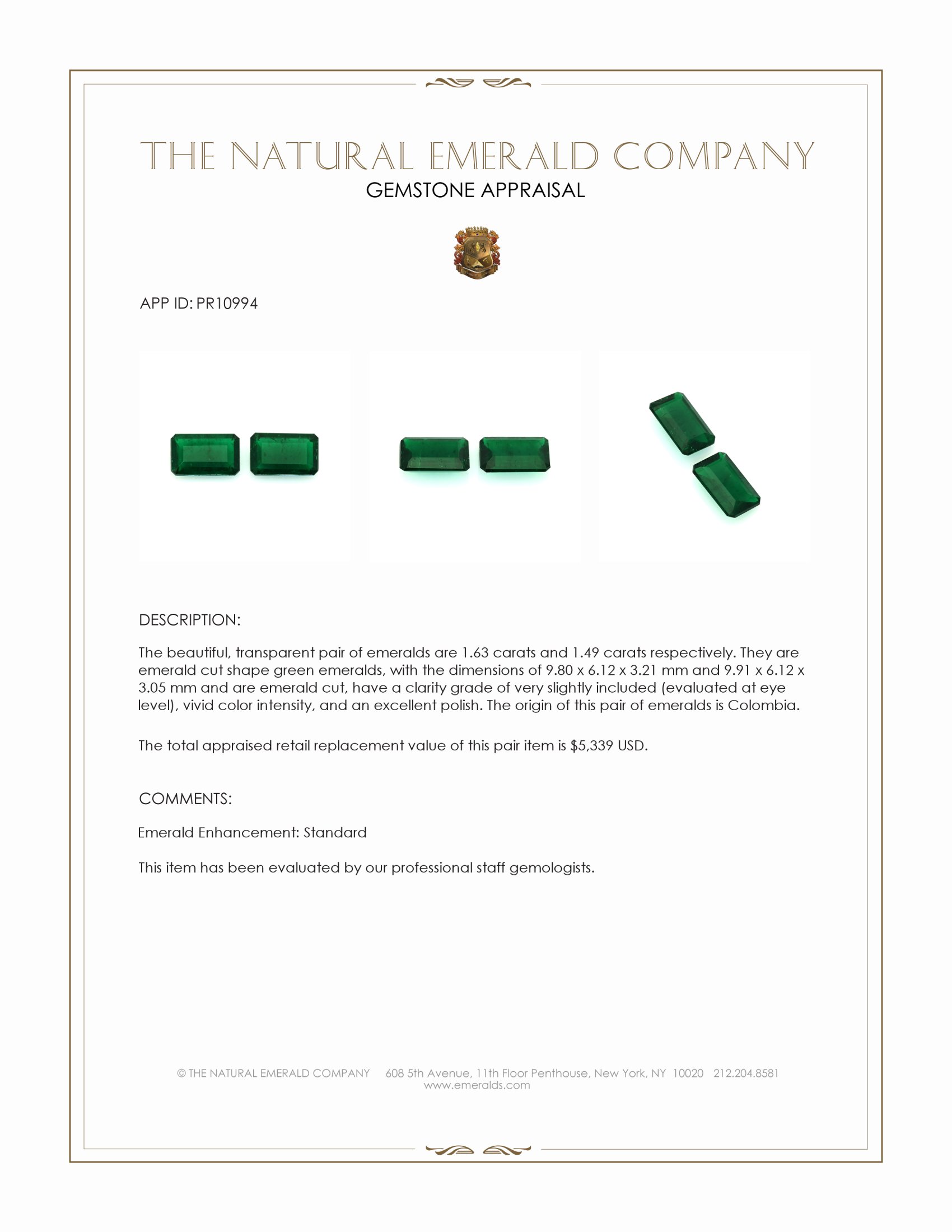 3.12 Ct.Tw. Emerald Pair from Colombia