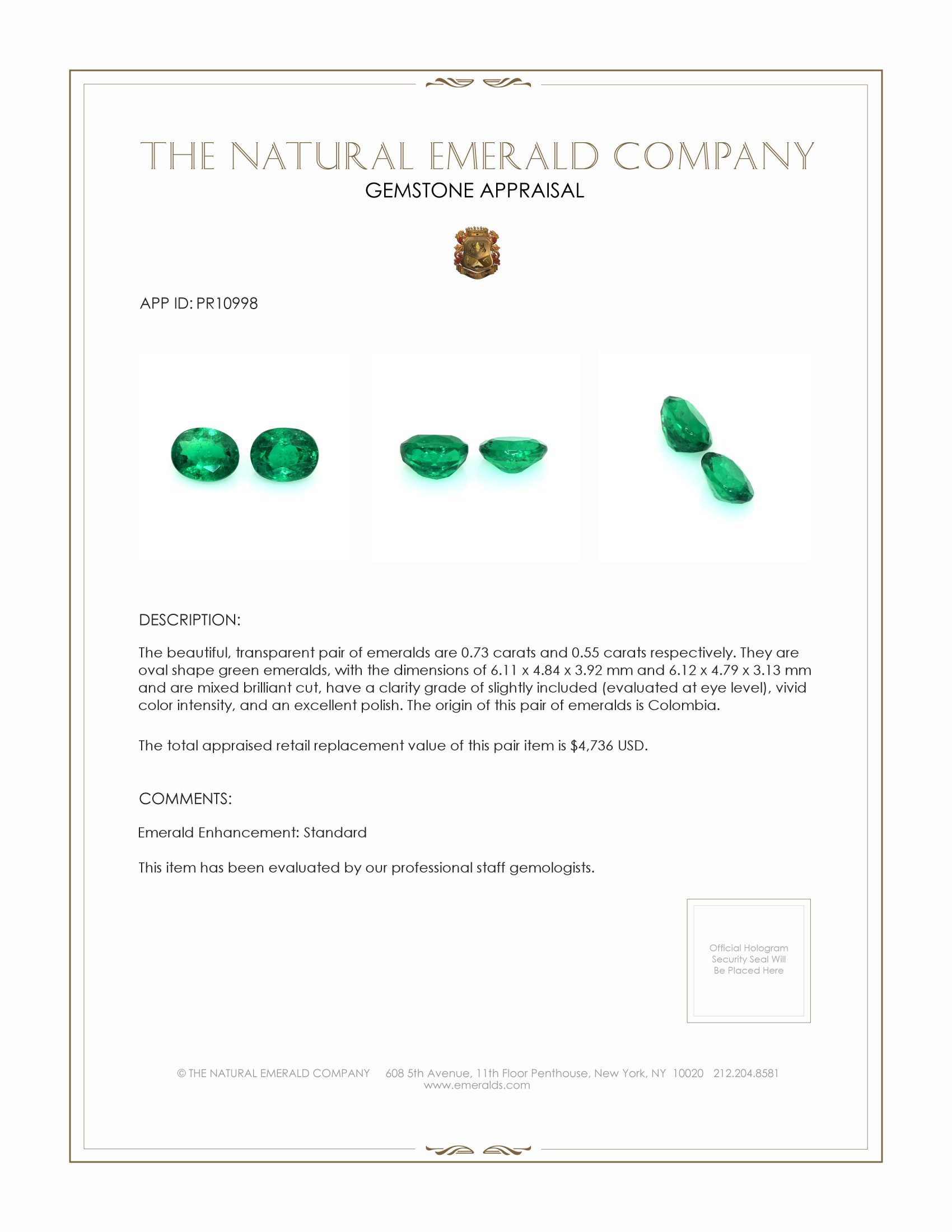 1.28 Ct.Tw. Emerald Pair from Colombia