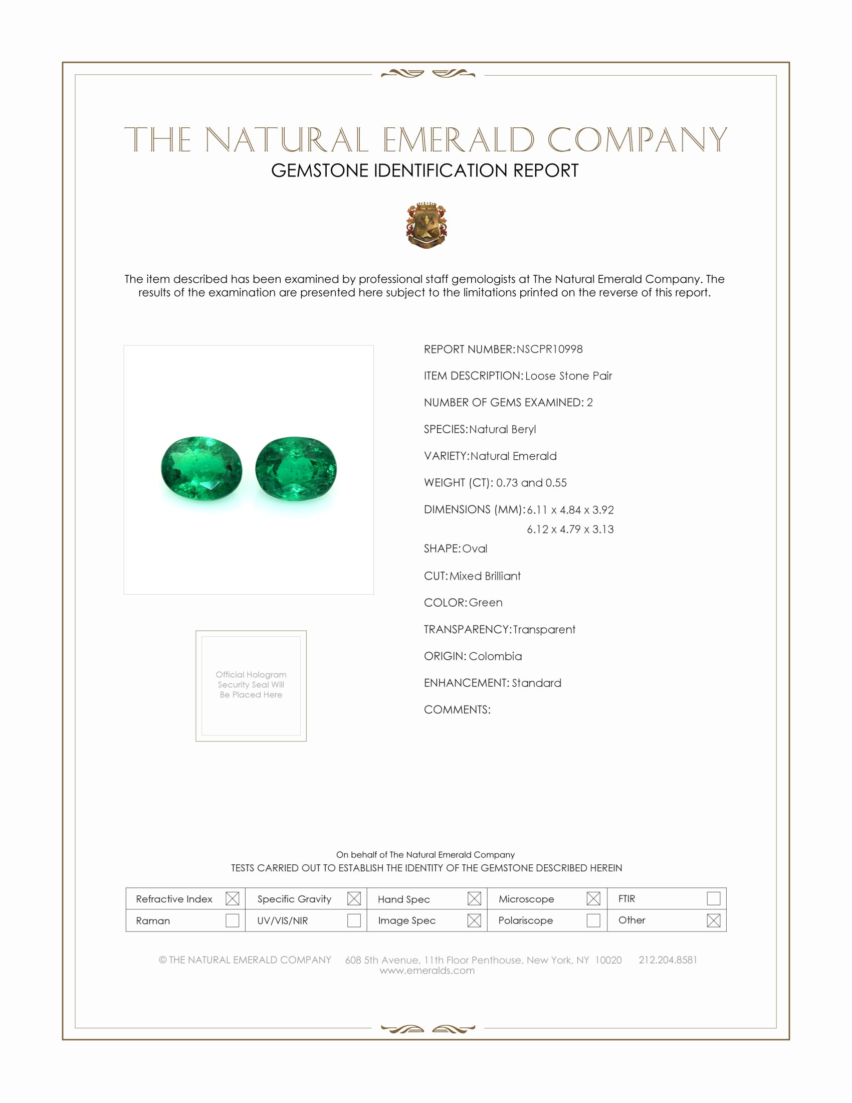 1.28 Ct.Tw. Emerald Pair from Colombia