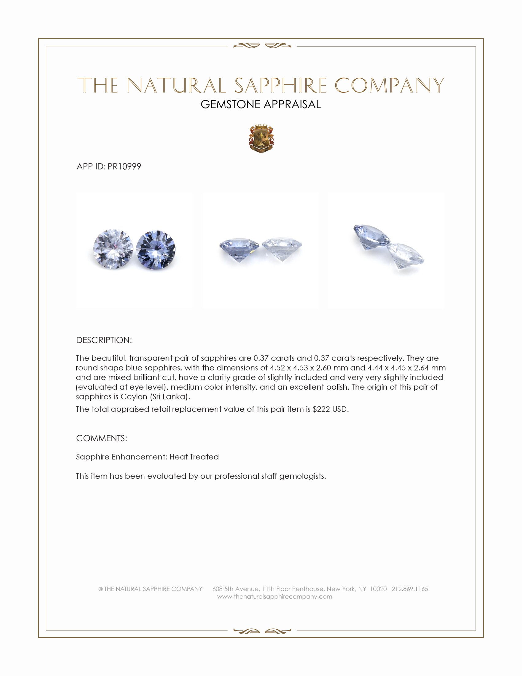 0.74 Ct.Tw. Blue Sapphire Pair from Ceylon (Sri Lanka)