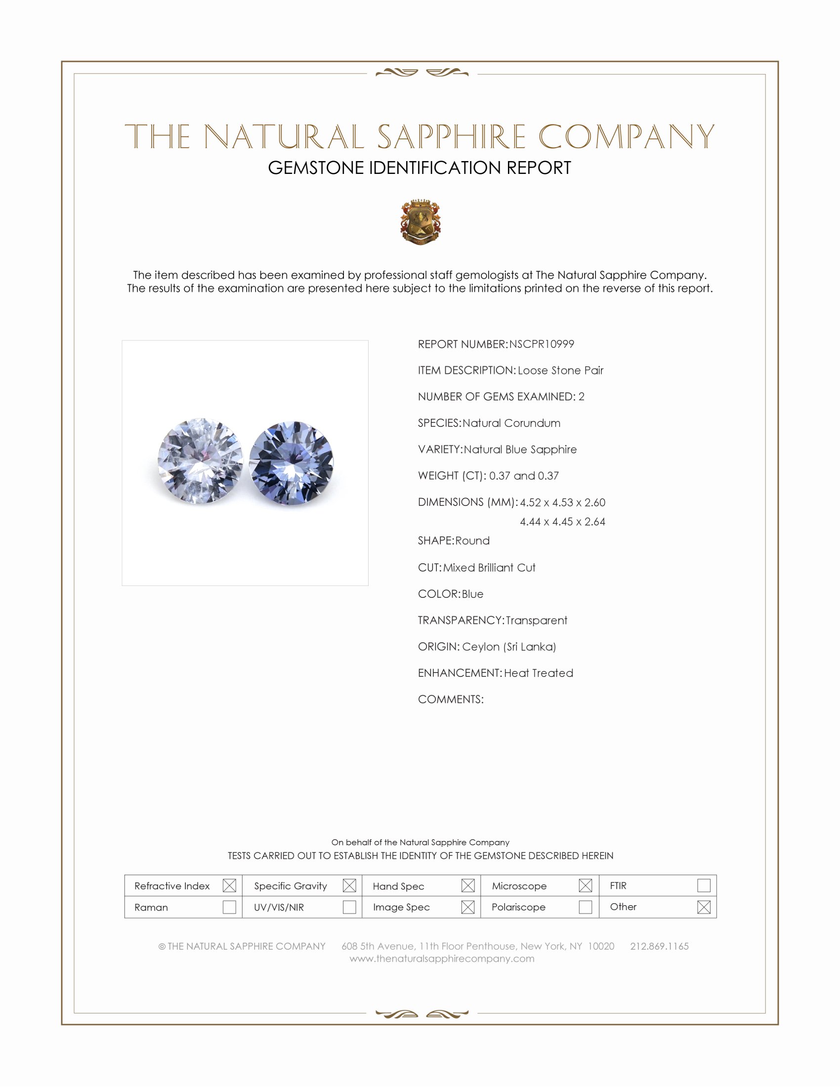 0.74 Ct.Tw. Blue Sapphire Pair from Ceylon (Sri Lanka)