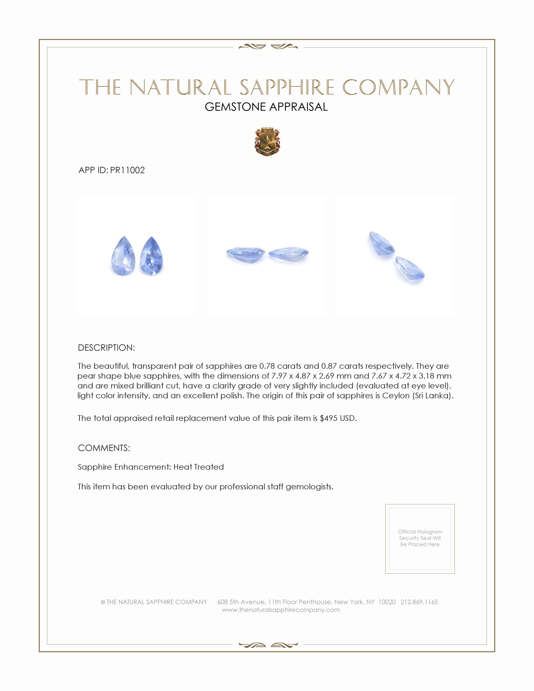 1.65 Ct.Tw. Blue Sapphire Pair from Ceylon (Sri Lanka)