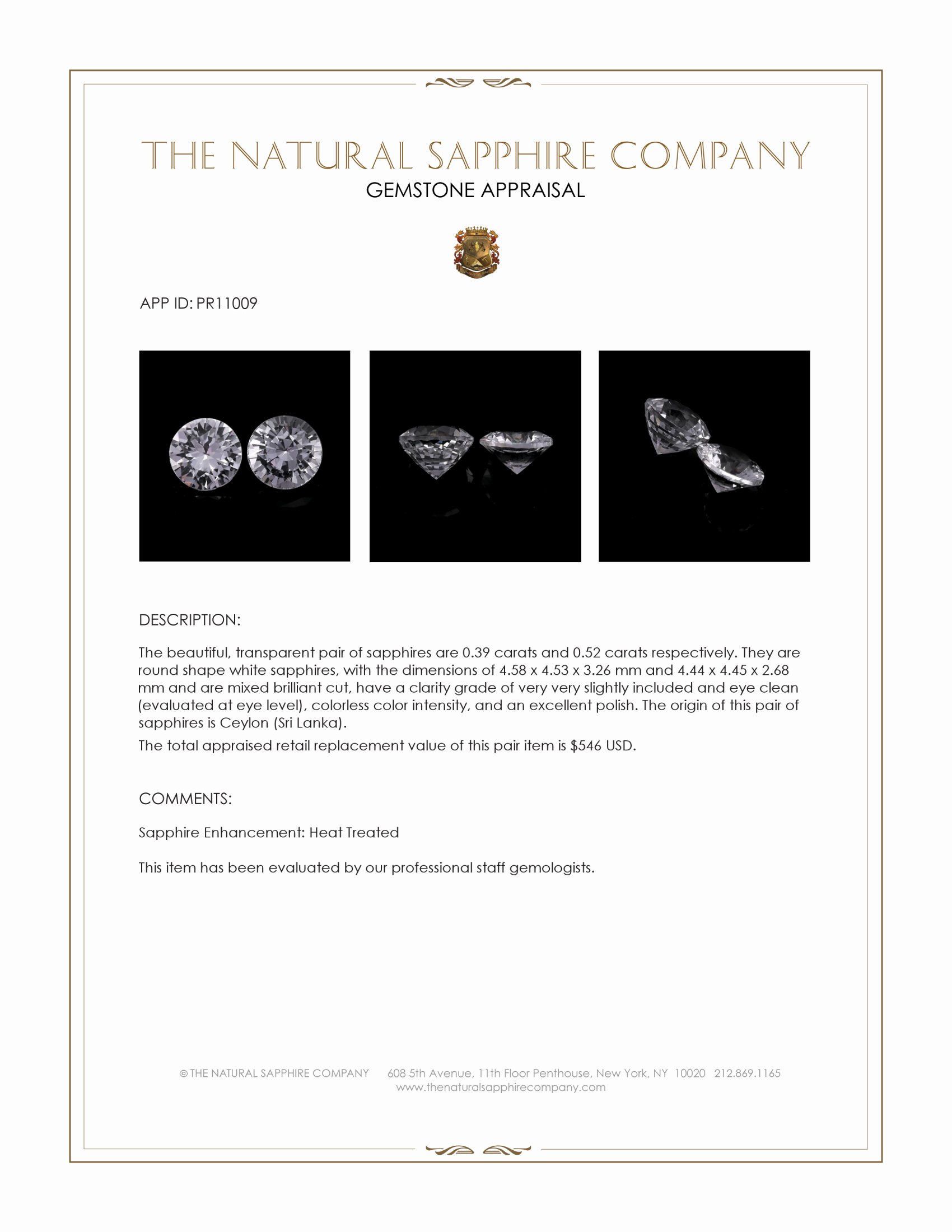 0.91 Ct.Tw. White Sapphire Pair from Ceylon (Sri Lanka)