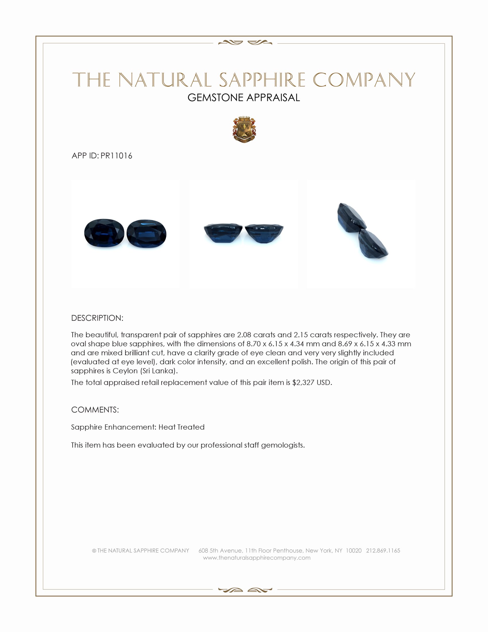 4.23 Ct.Tw. Blue Sapphire Pair from Ceylon (Sri Lanka)