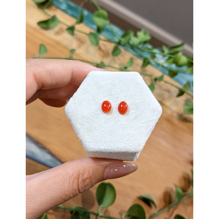 1.34 Ct.Tw. Cabochon Coral Pair from Italy