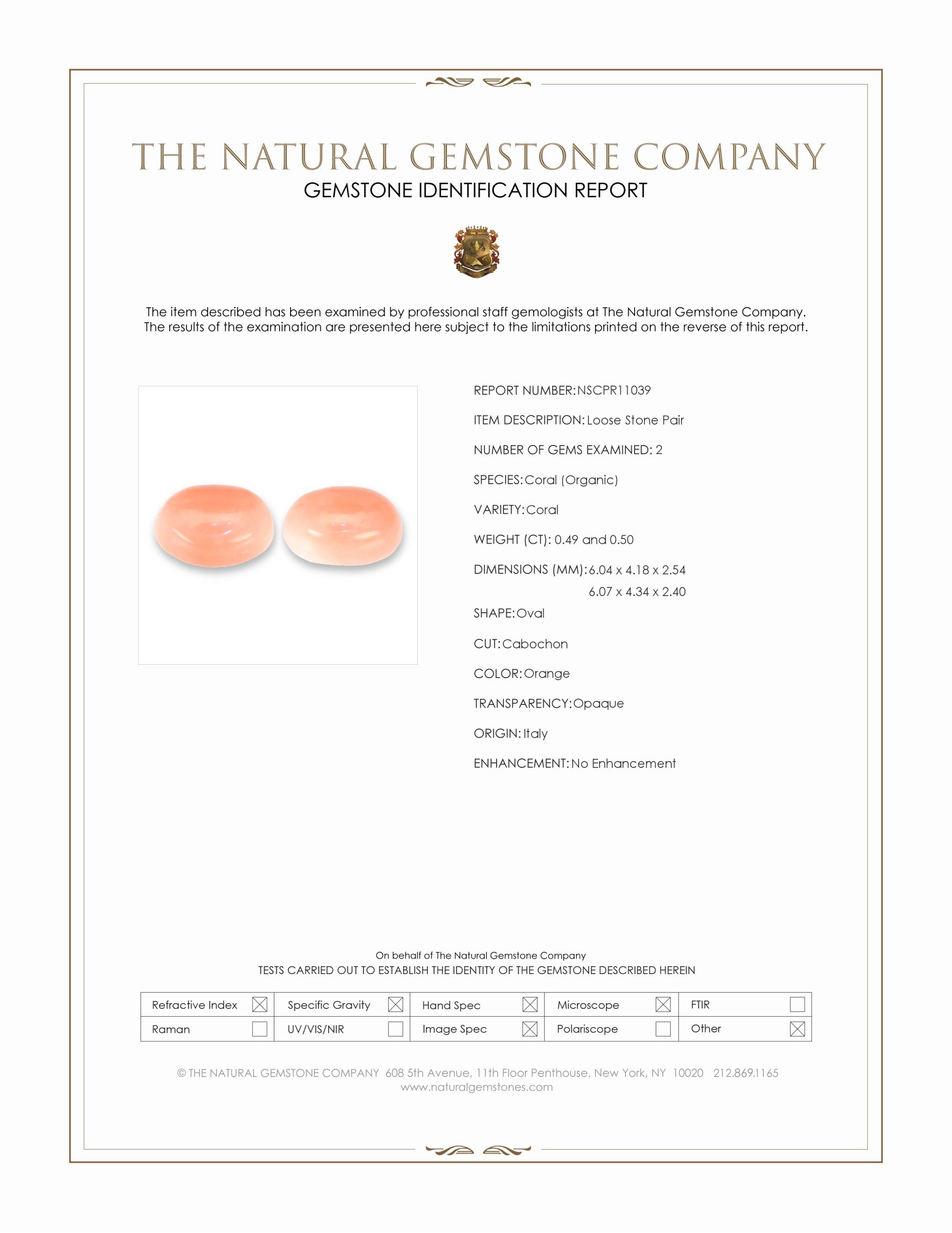 0.99 Ct.Tw. Orange Cabochon Coral Pair from Italy