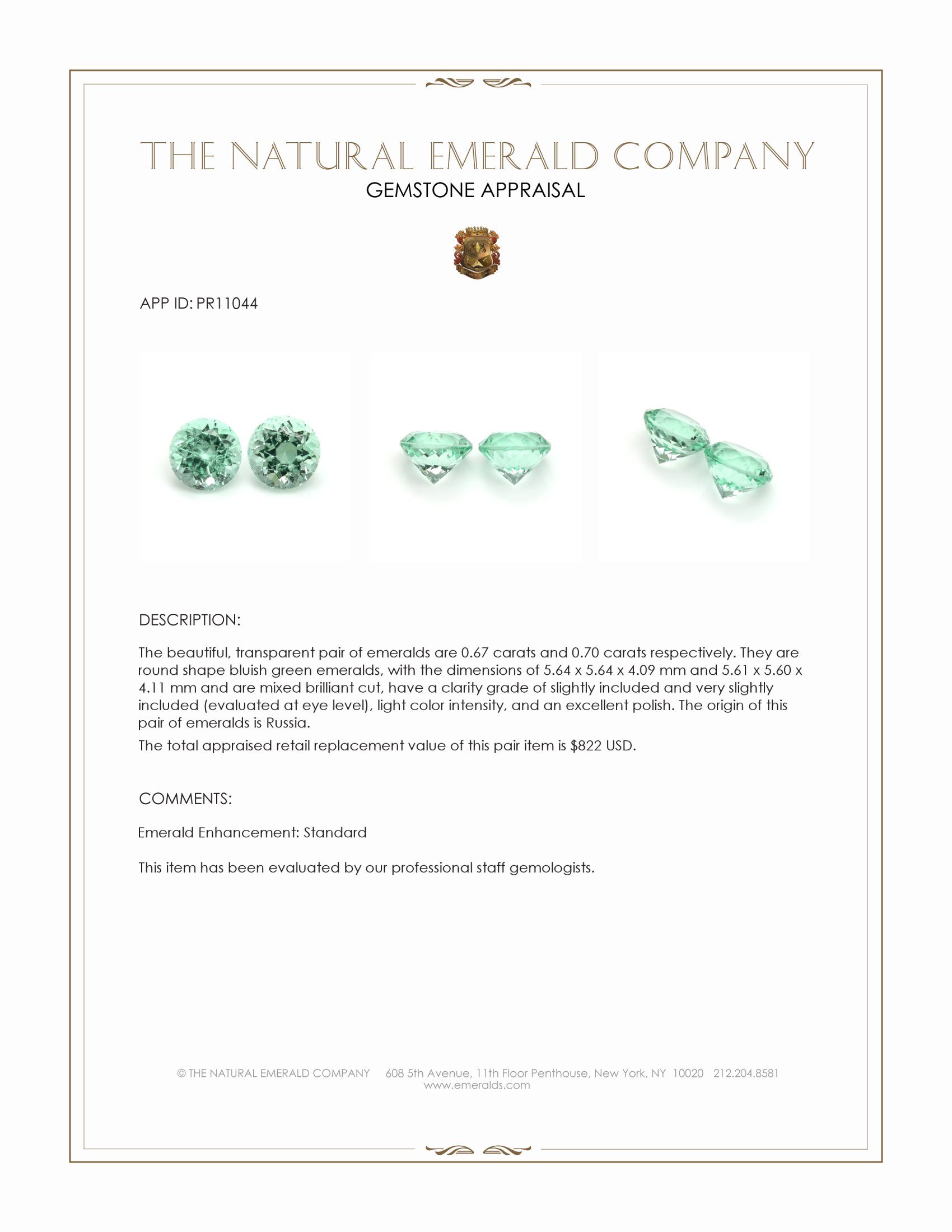 1.37 Ct.Tw. Bluish Green Emerald Pair from Russia