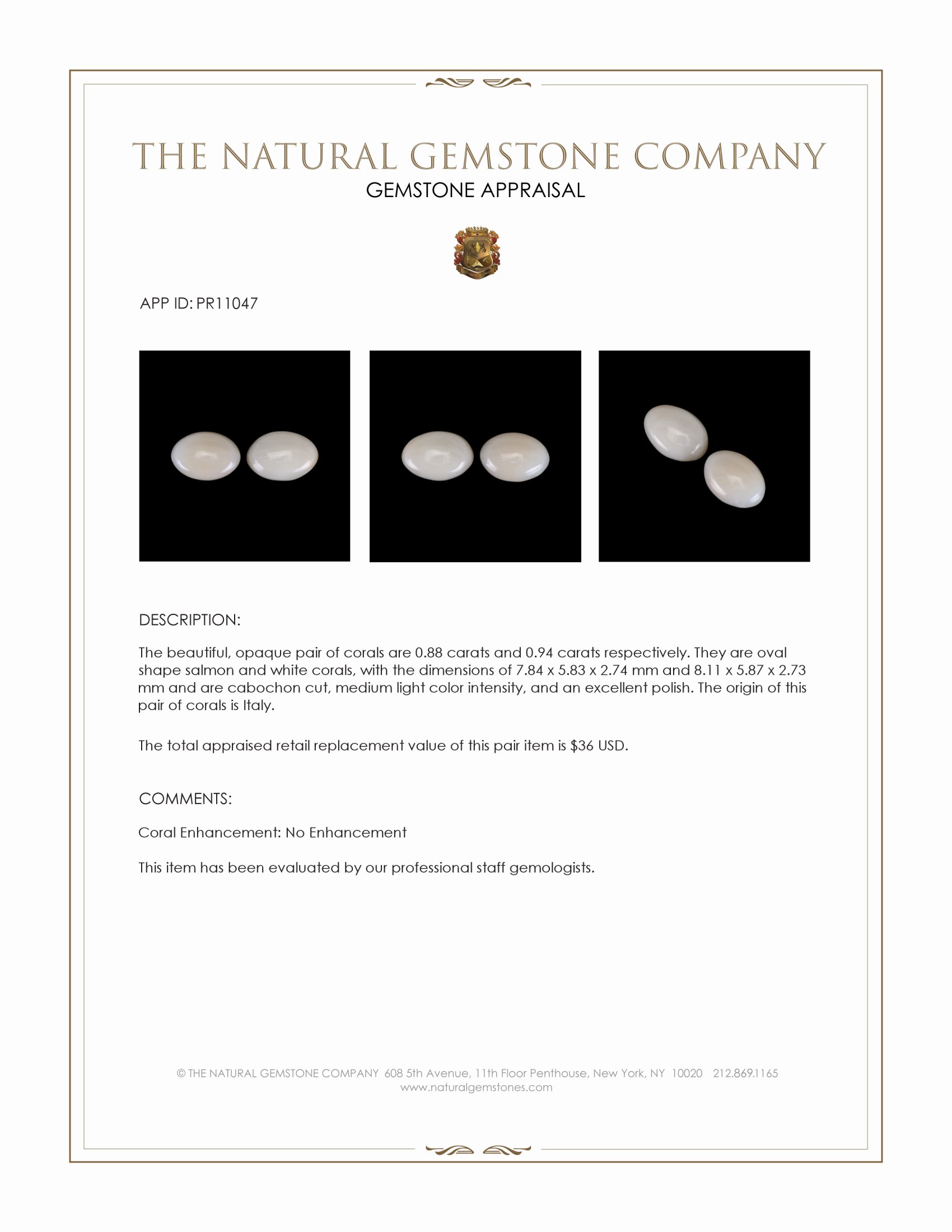 1.82 Ct.Tw. Cabochon Coral Pair from Italy