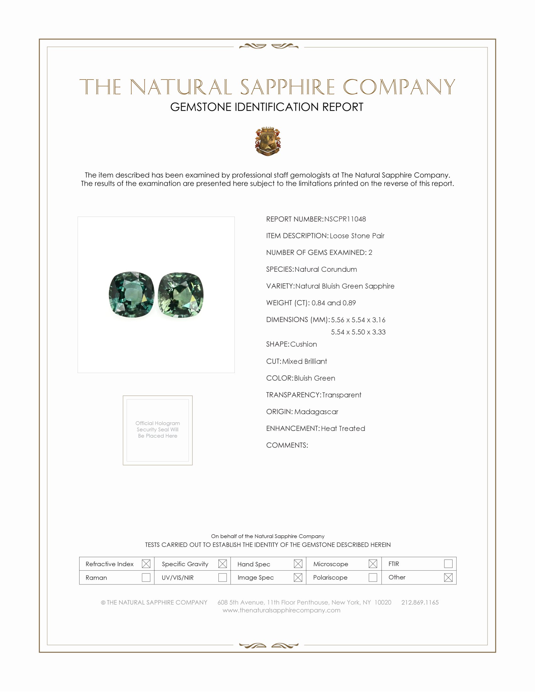 1.73 Ct.Tw. Bluish Green Sapphire Pair from Madagascar
