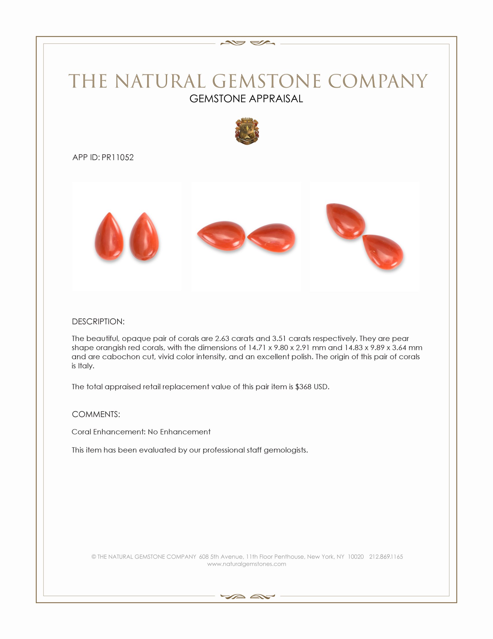 6.14 Ct.Tw. Cabochon Coral Pair from Italy