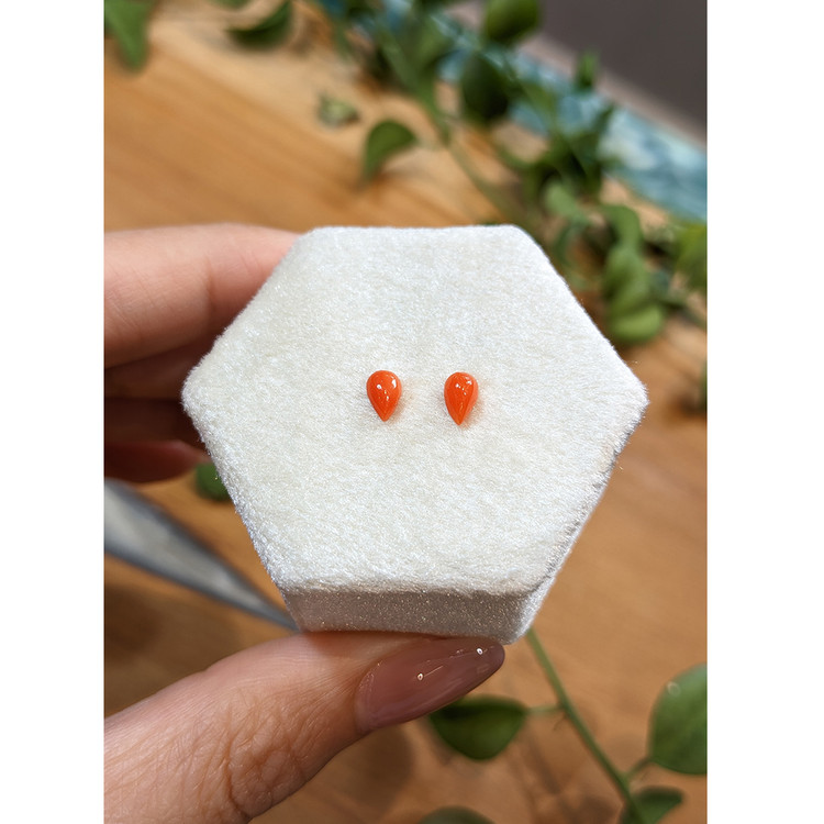 0.62 Ct.Tw. Cabochon Coral Pair from Italy