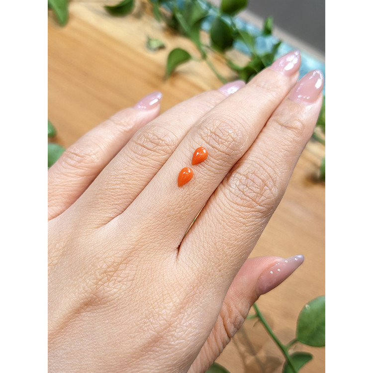 0.62 Ct.Tw. Cabochon Coral Pair from Italy