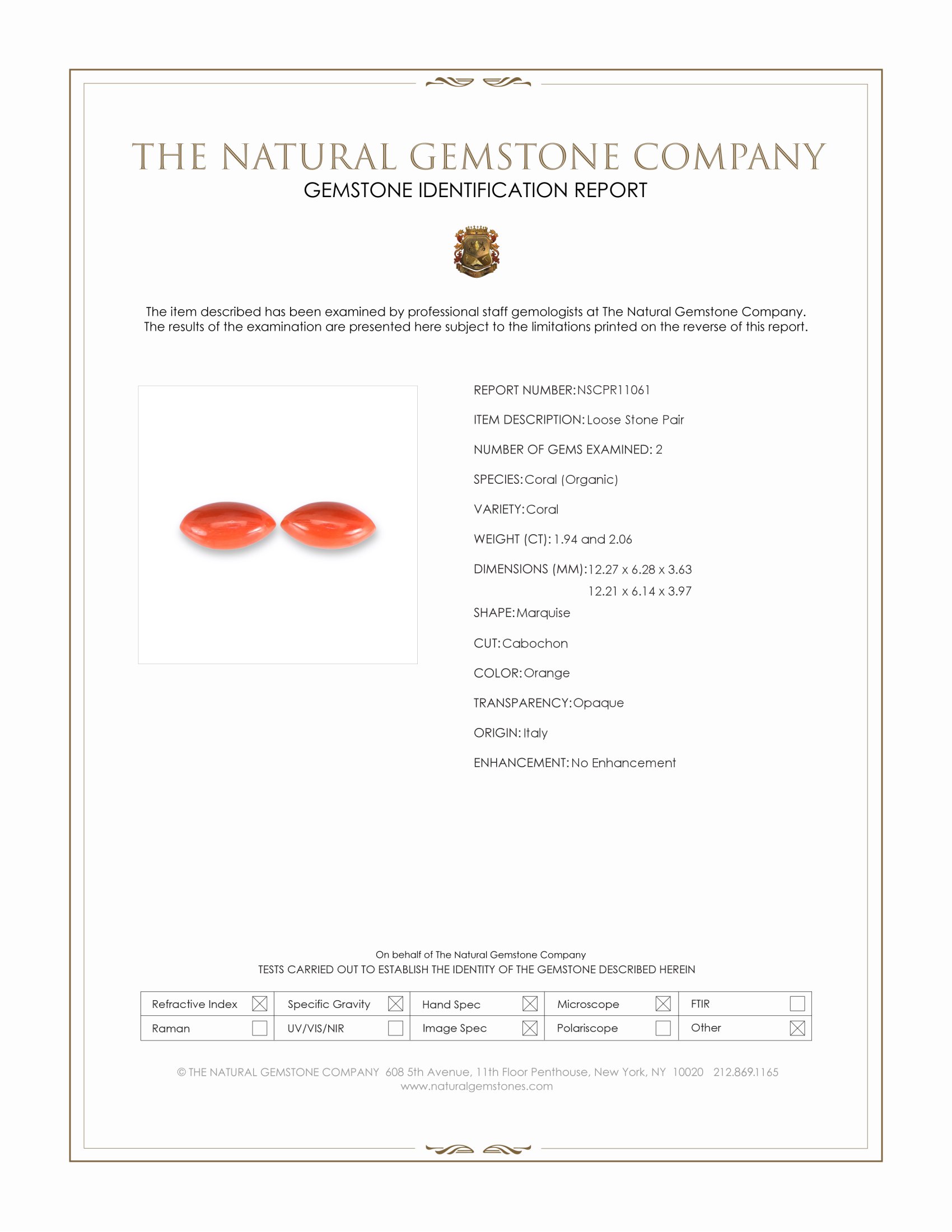 4.00 Ct.Tw. Orangish Red Cabochon Coral Pair from Italy