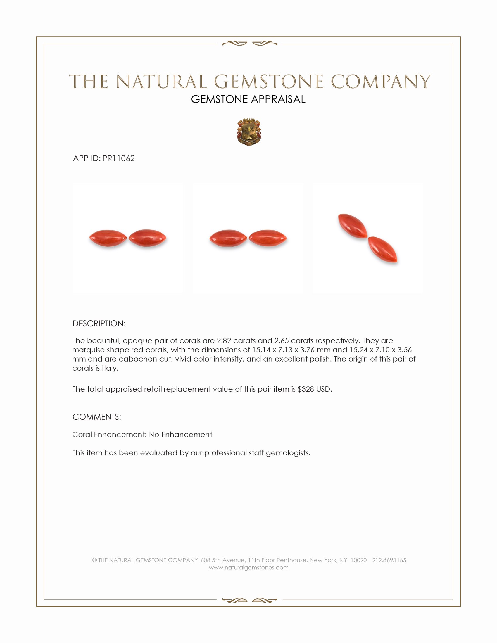 5.47 Ct.Tw. Cabochon Coral Pair from Italy