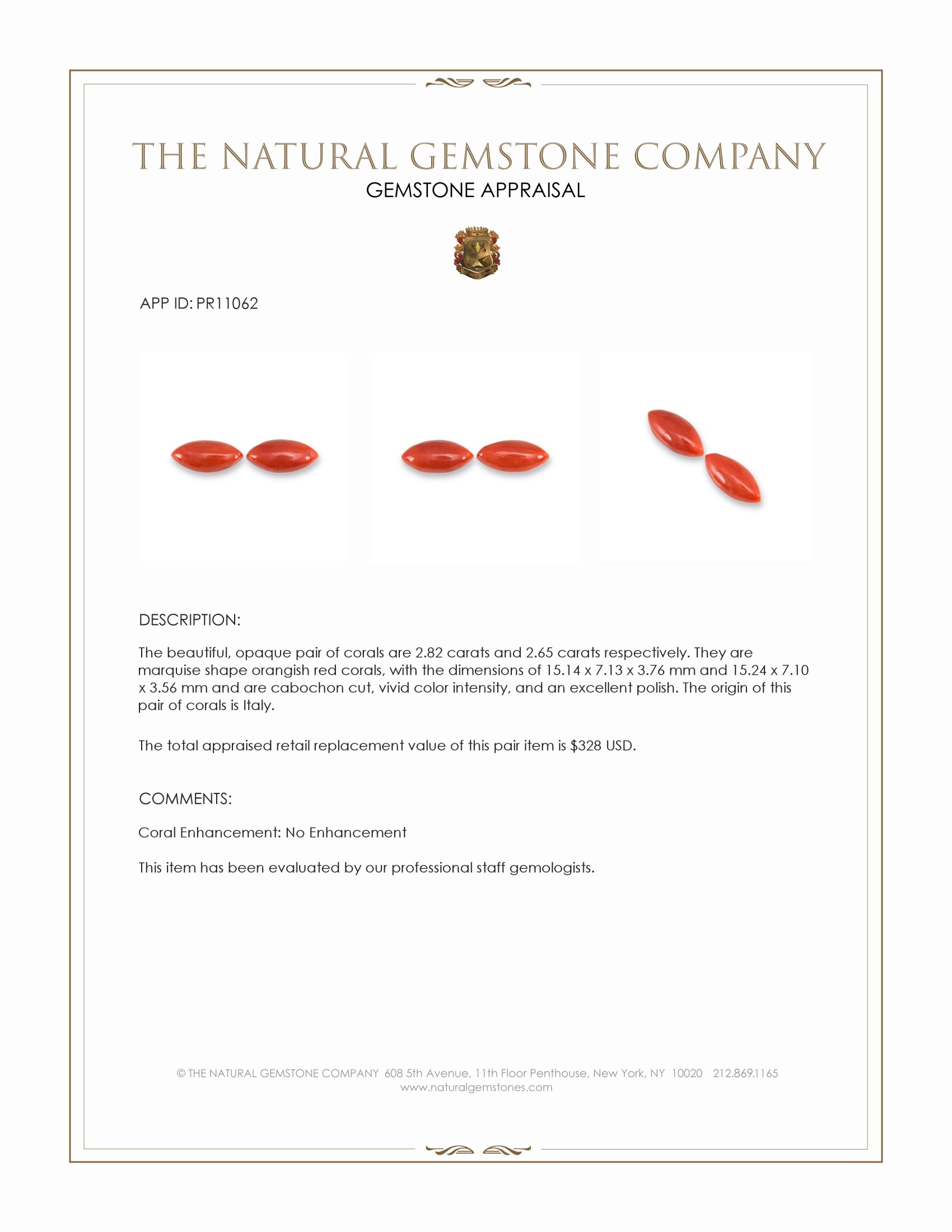 5.47 Ct.Tw. Cabochon Coral Pair from Italy