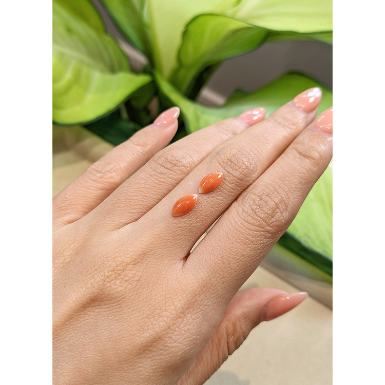 1.45 Ct.Tw. Cabochon Coral Pair from Italy