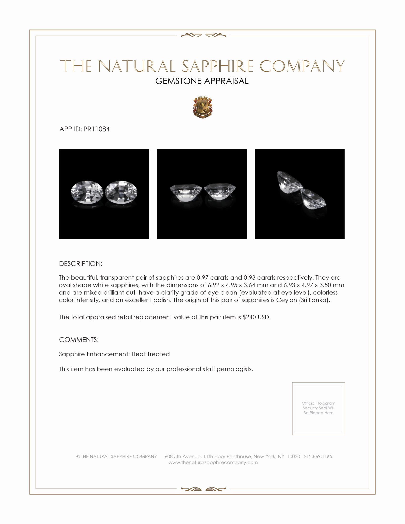 1.90 Ct.Tw. White Sapphire Pair from Ceylon (Sri Lanka)