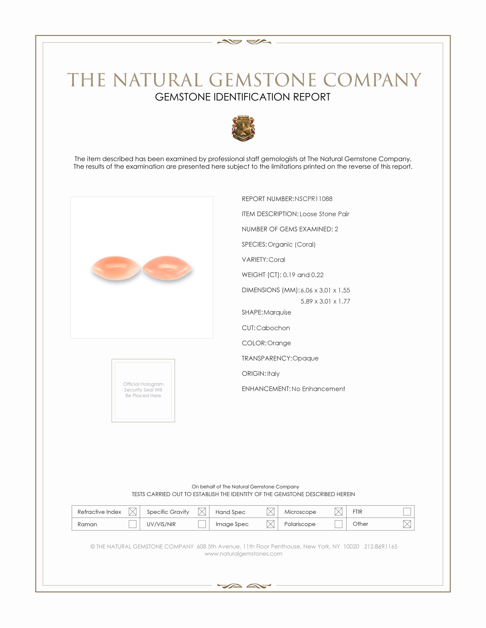 0.41 Ct.Tw. Cabochon Coral Pair from Italy