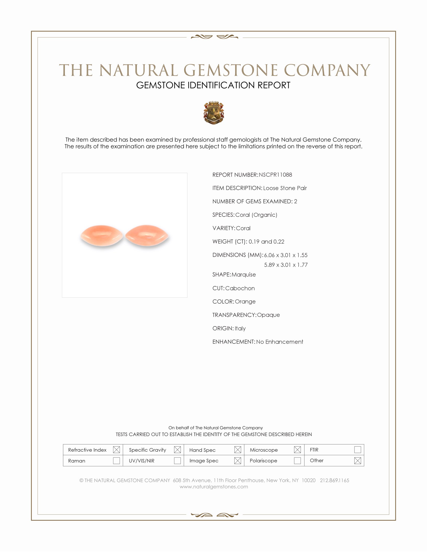 0.41 Ct.Tw. Cabochon Coral Pair from Italy