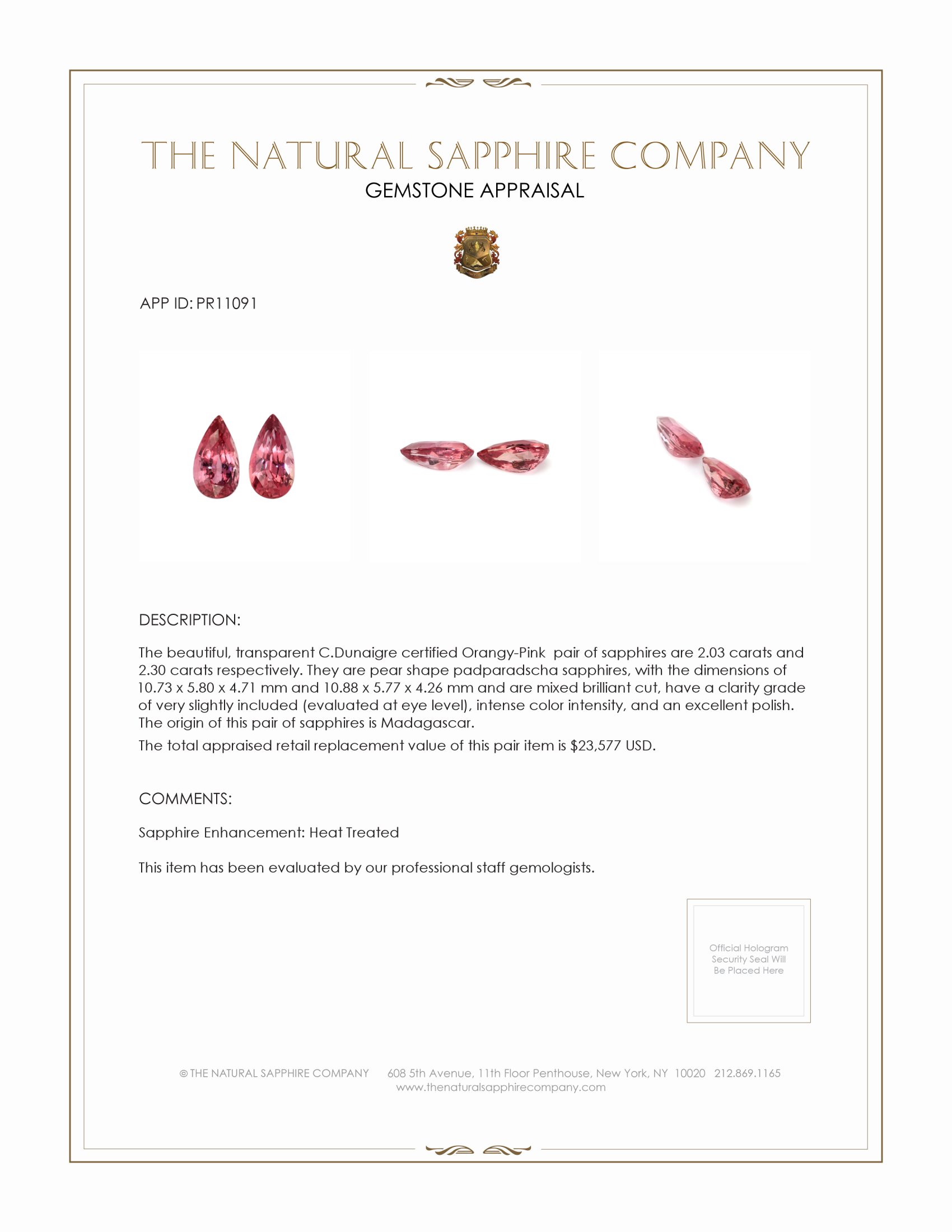 4.33 Ct.Tw. Padparadscha Sapphire Pair from Madagascar