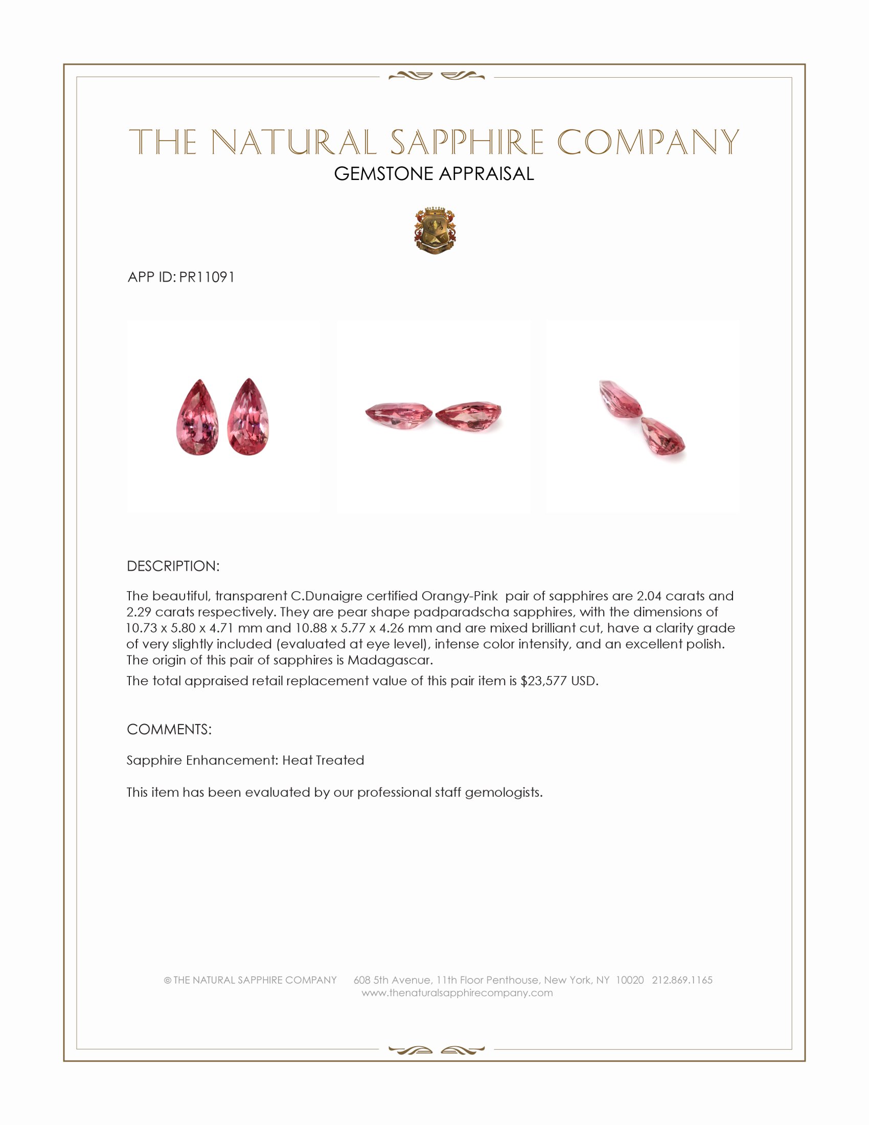 4.33 Ct.Tw. Padparadscha Sapphire Pair from Madagascar