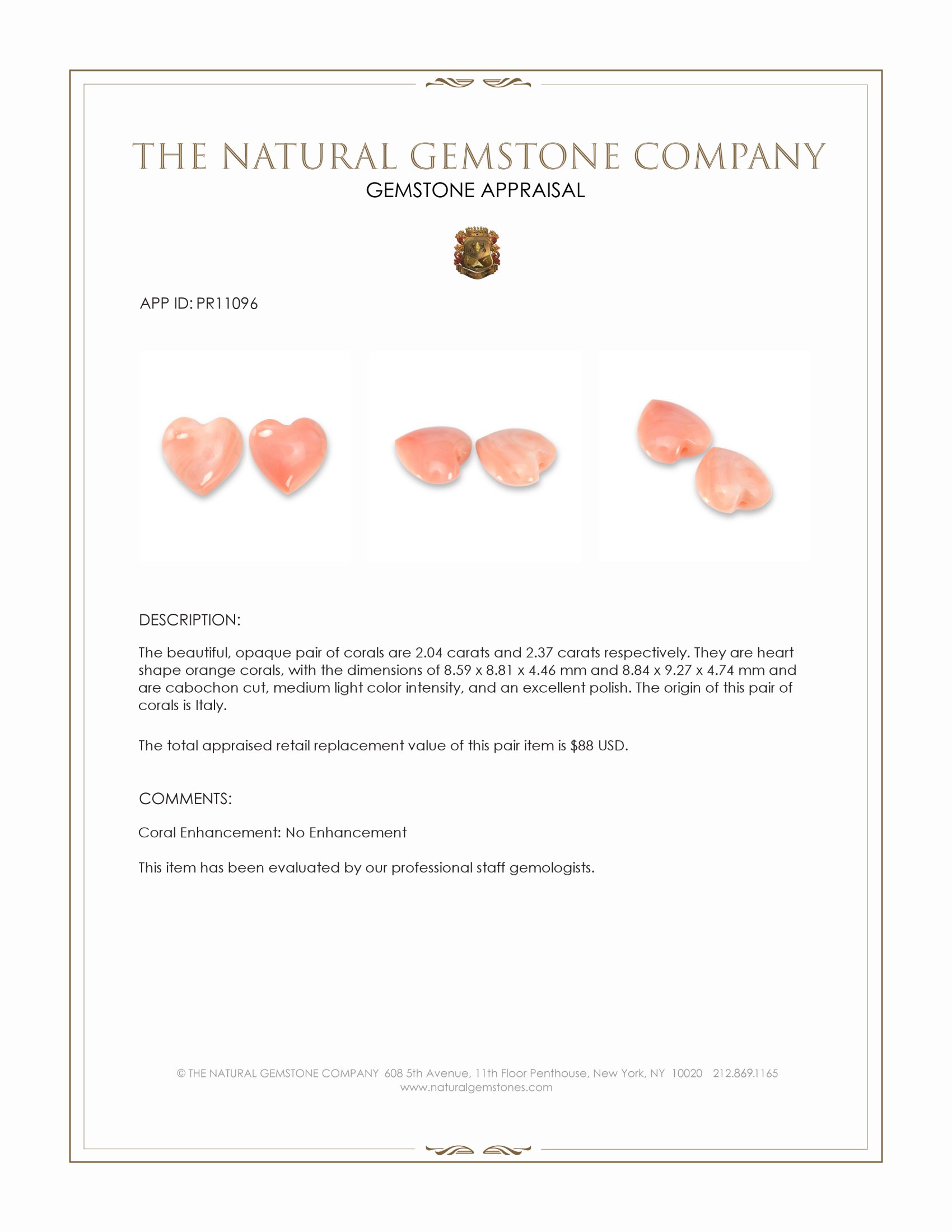 4.41 Ct.Tw. Cabochon Coral Pair from Italy