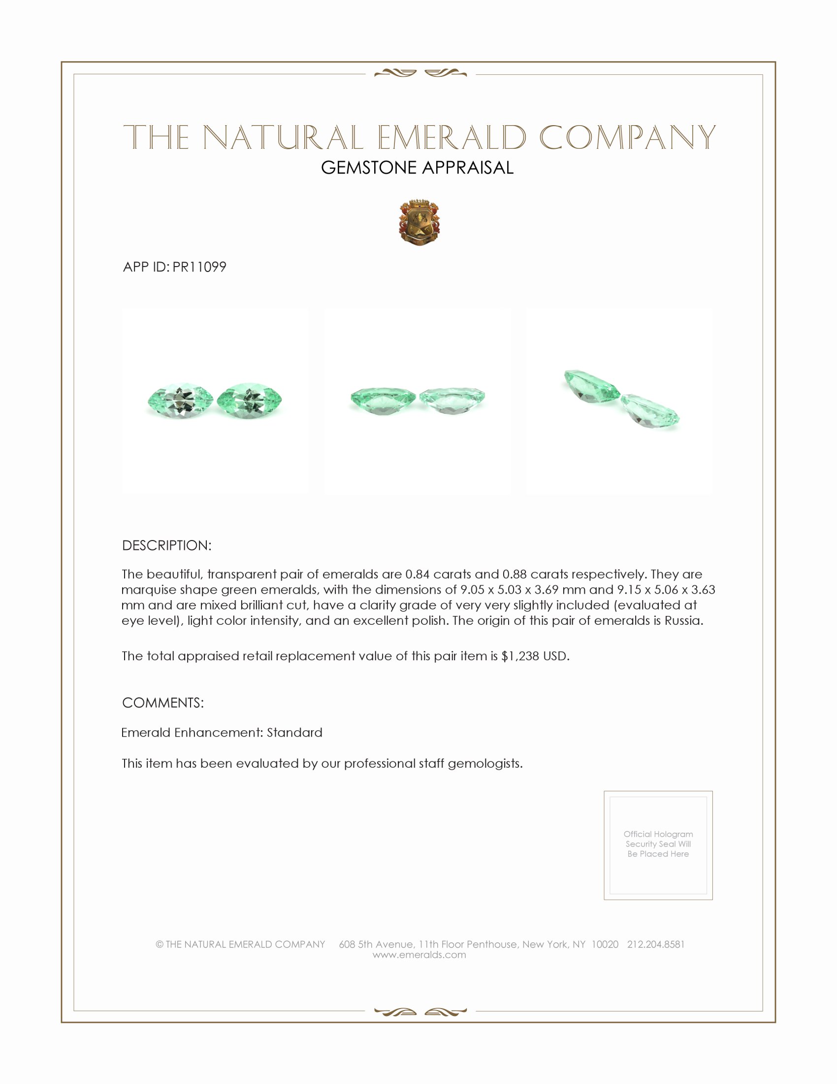 1.72 Ct.Tw. Emerald Pair from Russia