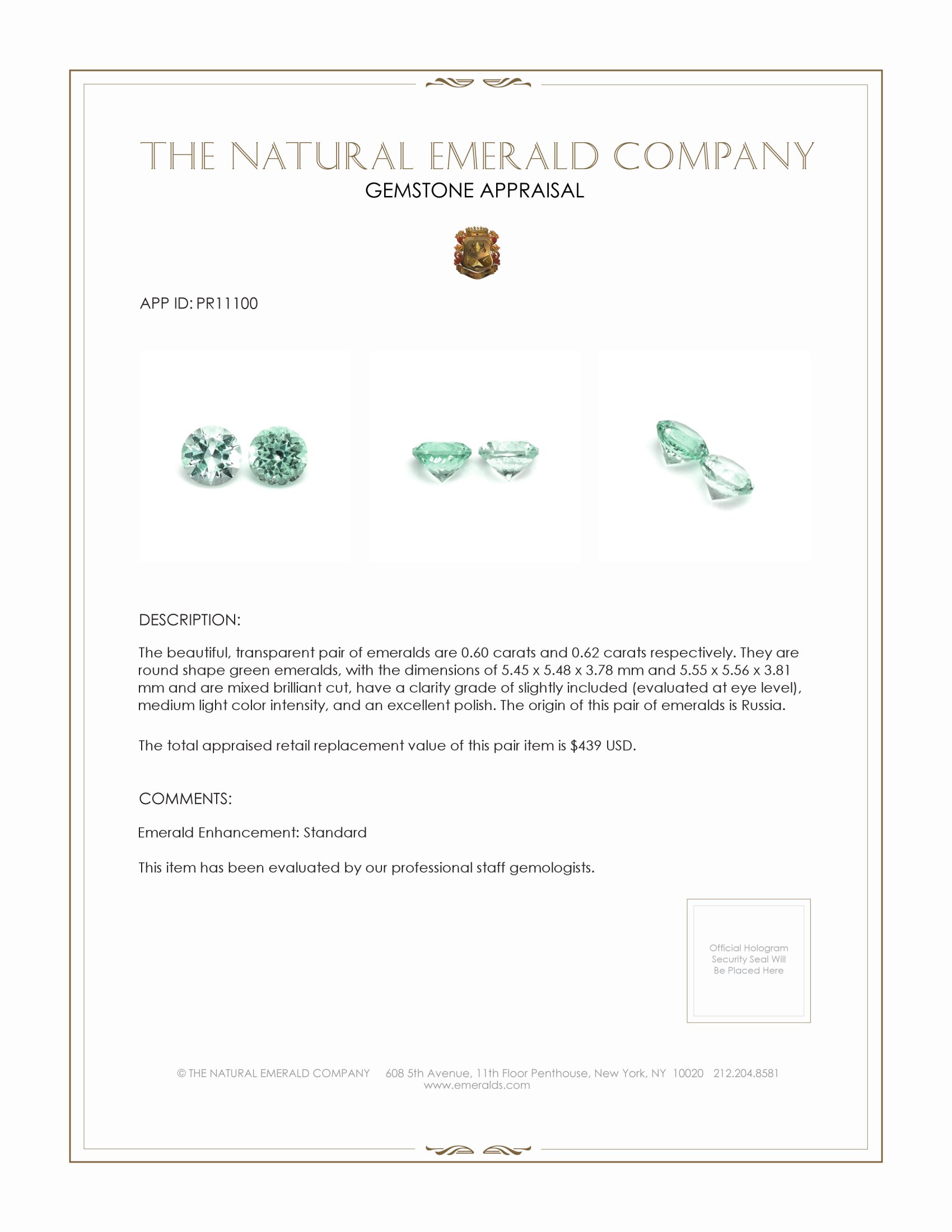 1.22 Ct.Tw. Emerald Pair from Russia