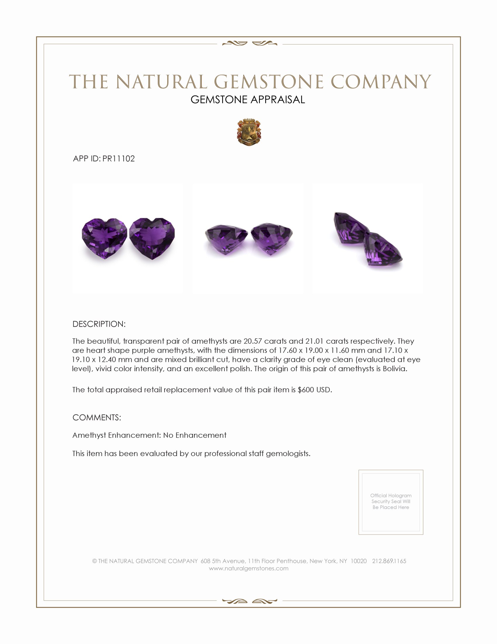 41.58 Ct.Tw. Amethyst Pair from Bolivia