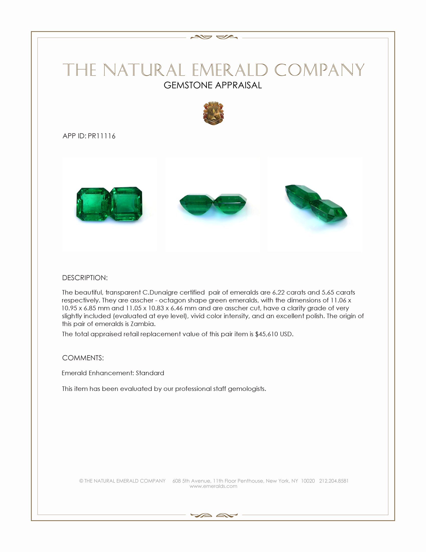 11.87 Ct.Tw. Emerald Pair from Zambia