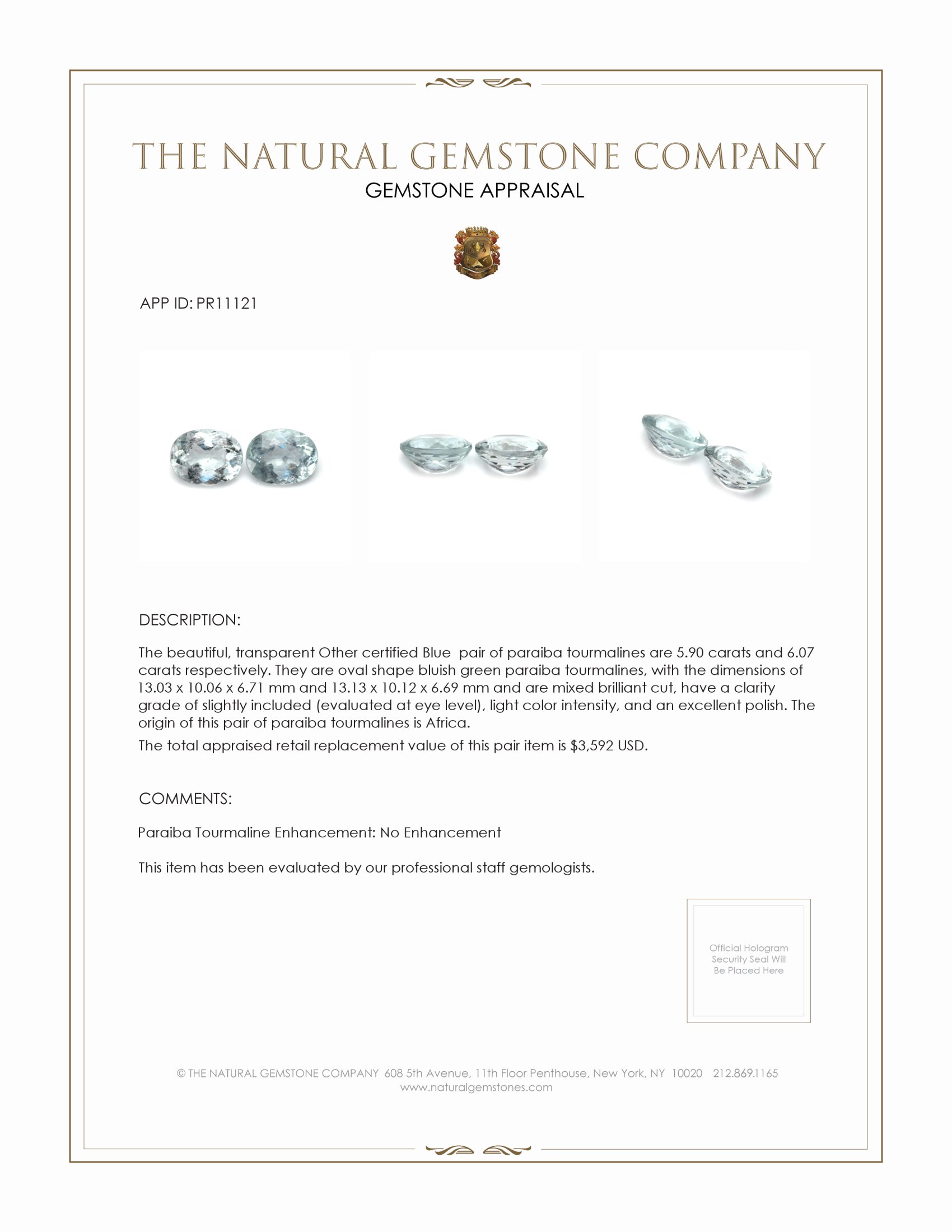 11.97 Ct.Tw. Paraiba Tourmaline Pair from Africa