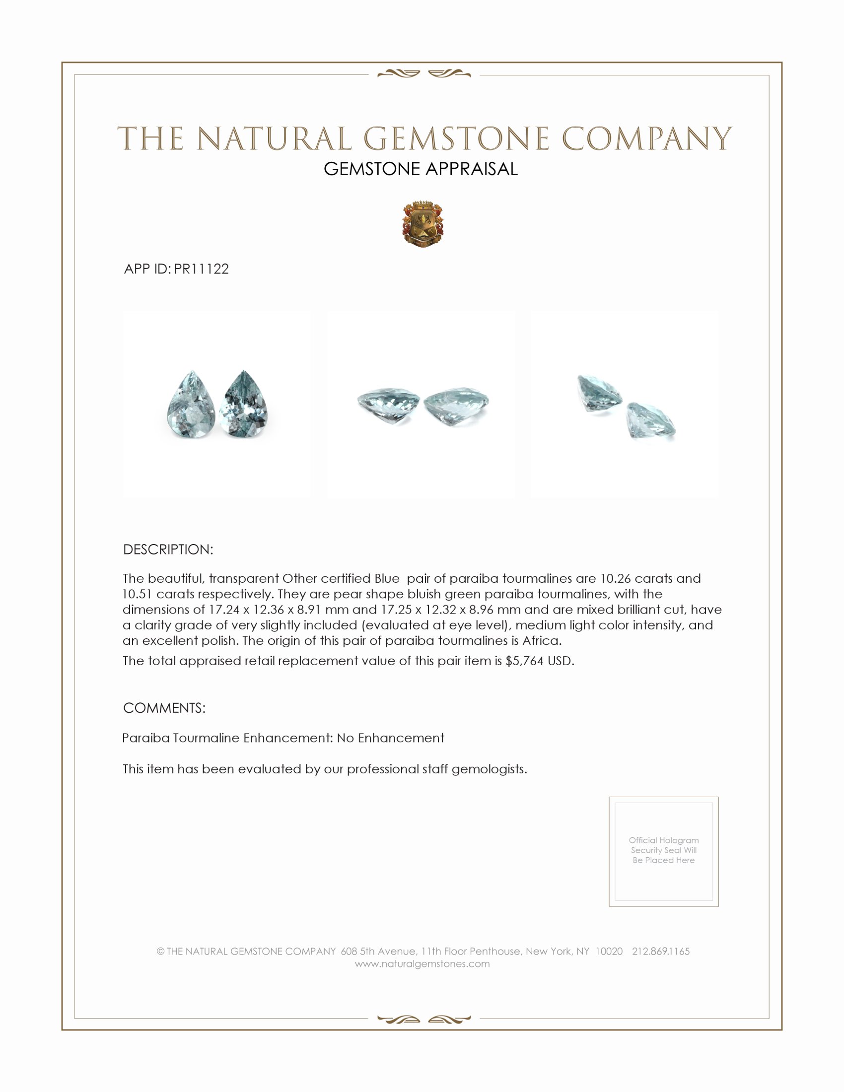 20.77 Ct.Tw. Paraiba Tourmaline Pair from Africa