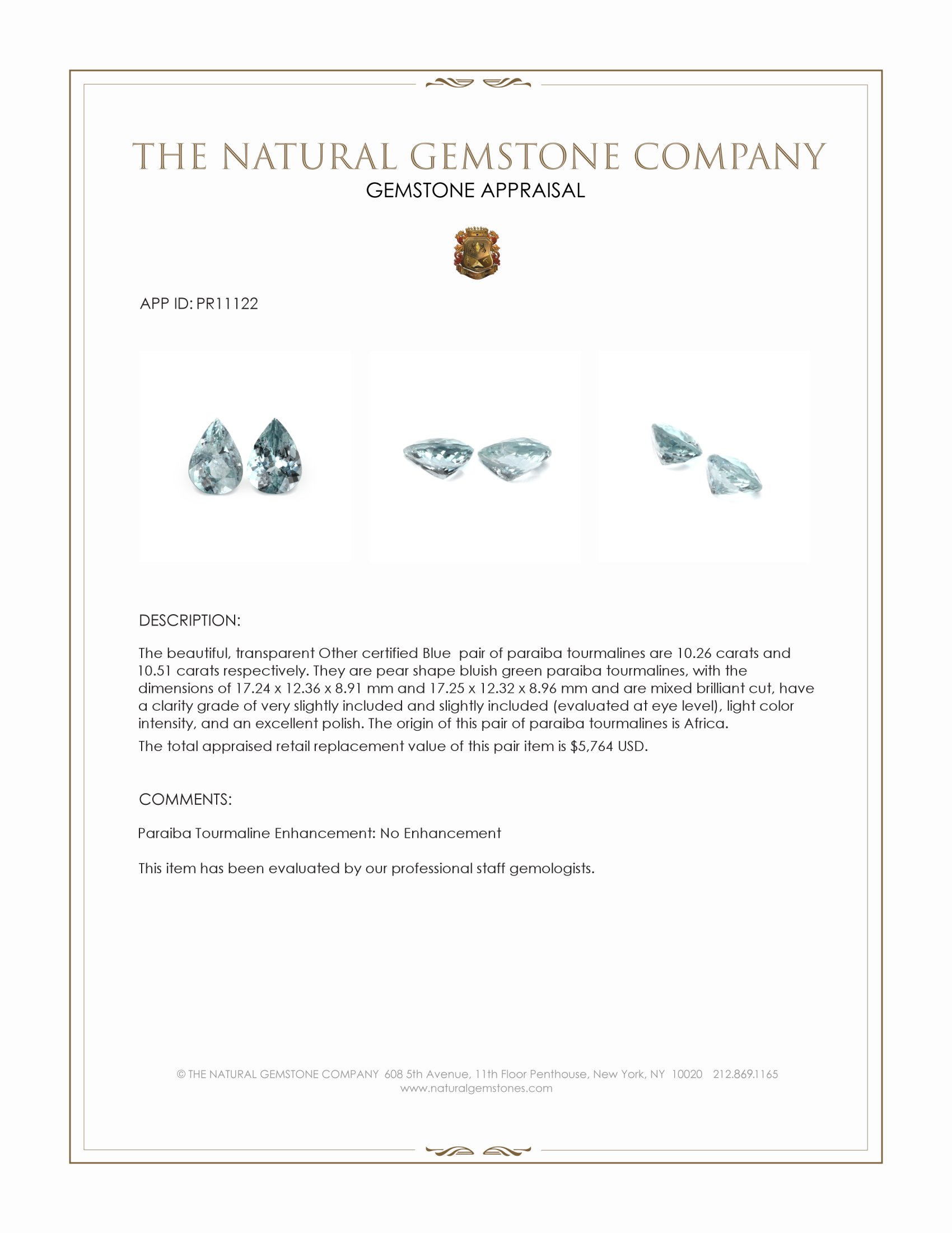 20.77 Ct.Tw. Paraiba Tourmaline Pair from Africa