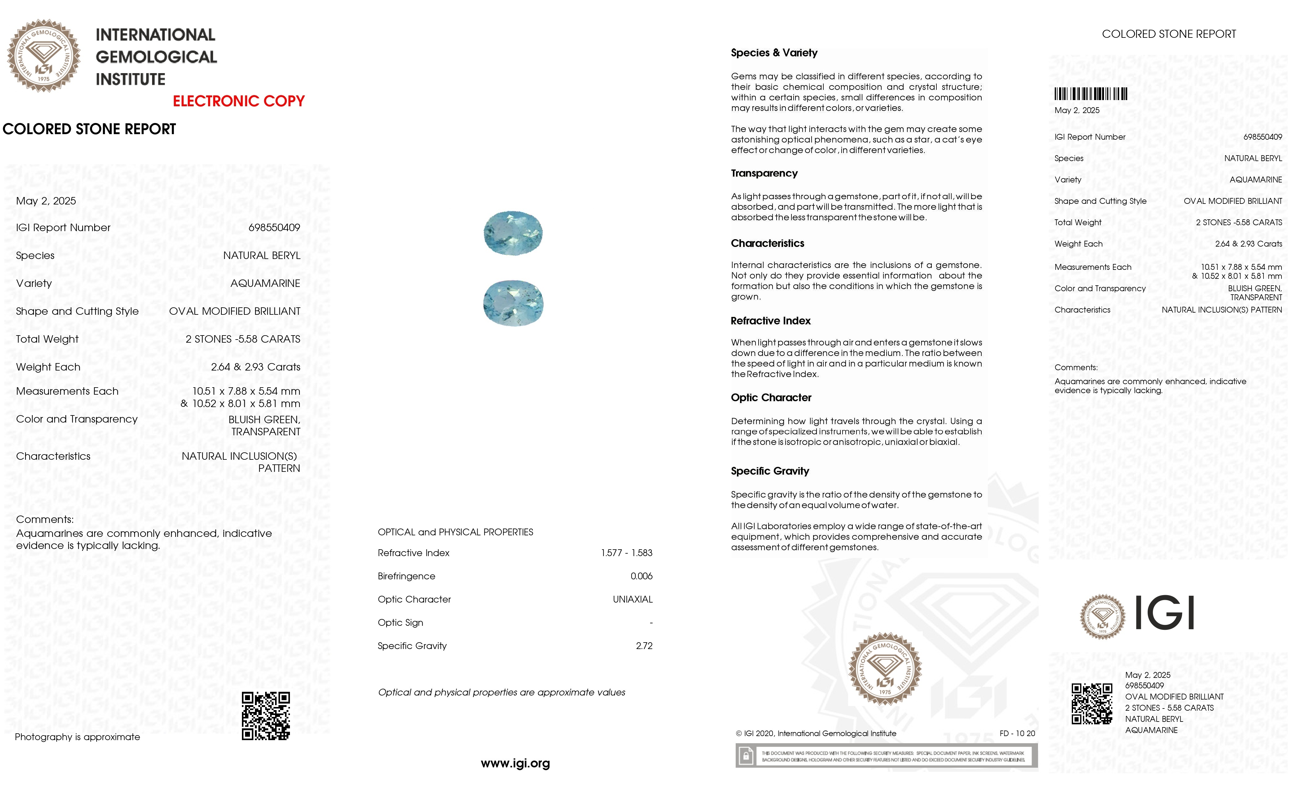 5.57 Ct.Tw. Aquamarine Pair from Brazil