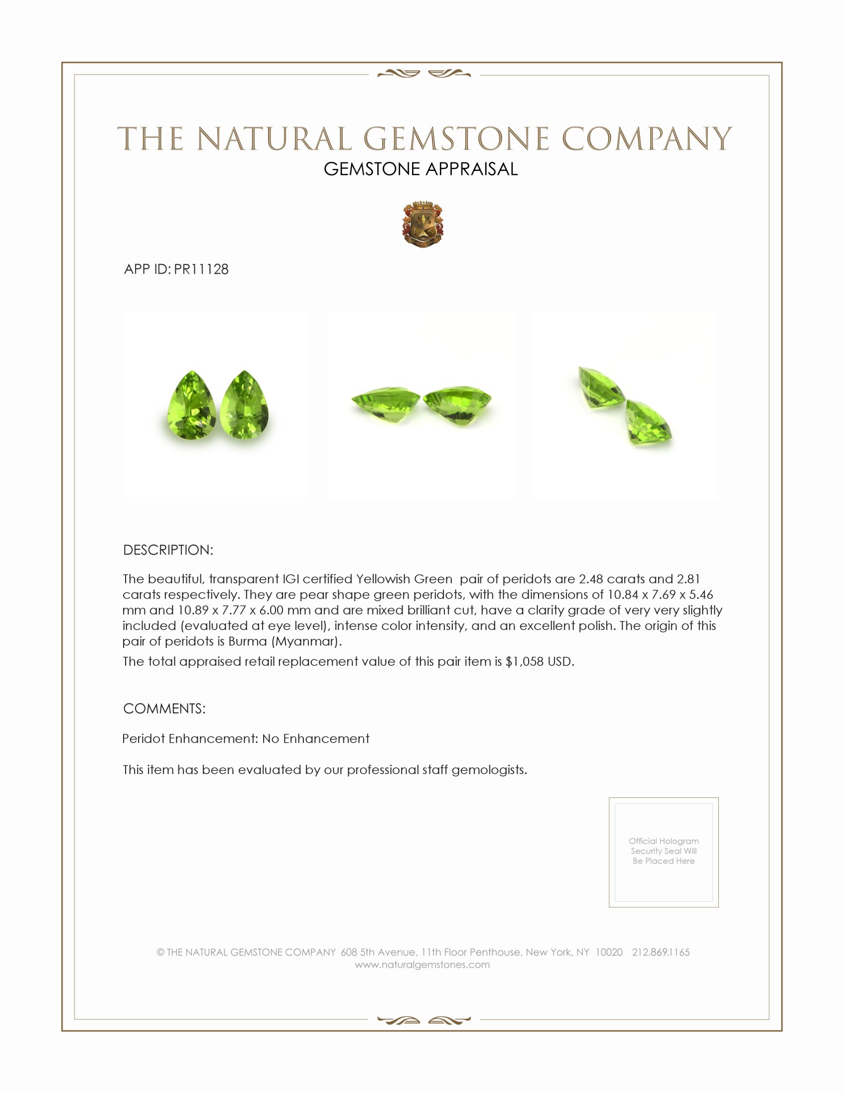 5.29 Ct.Tw. Peridot Pair from Burma (Myanmar)