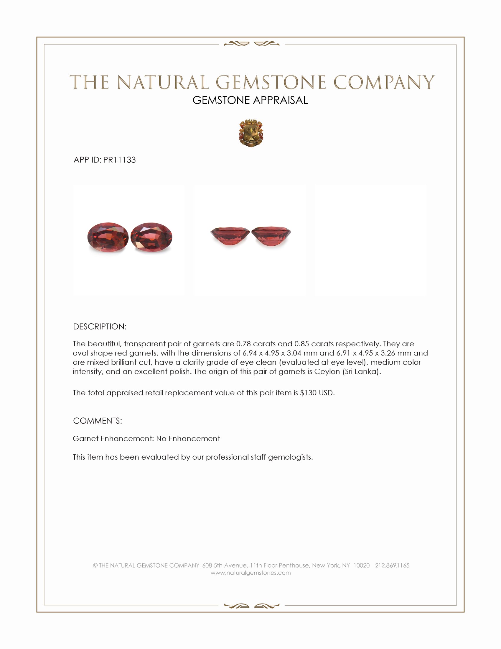 1.63 Ct.Tw. Red Garnet Pair from Ceylon (Sri Lanka)