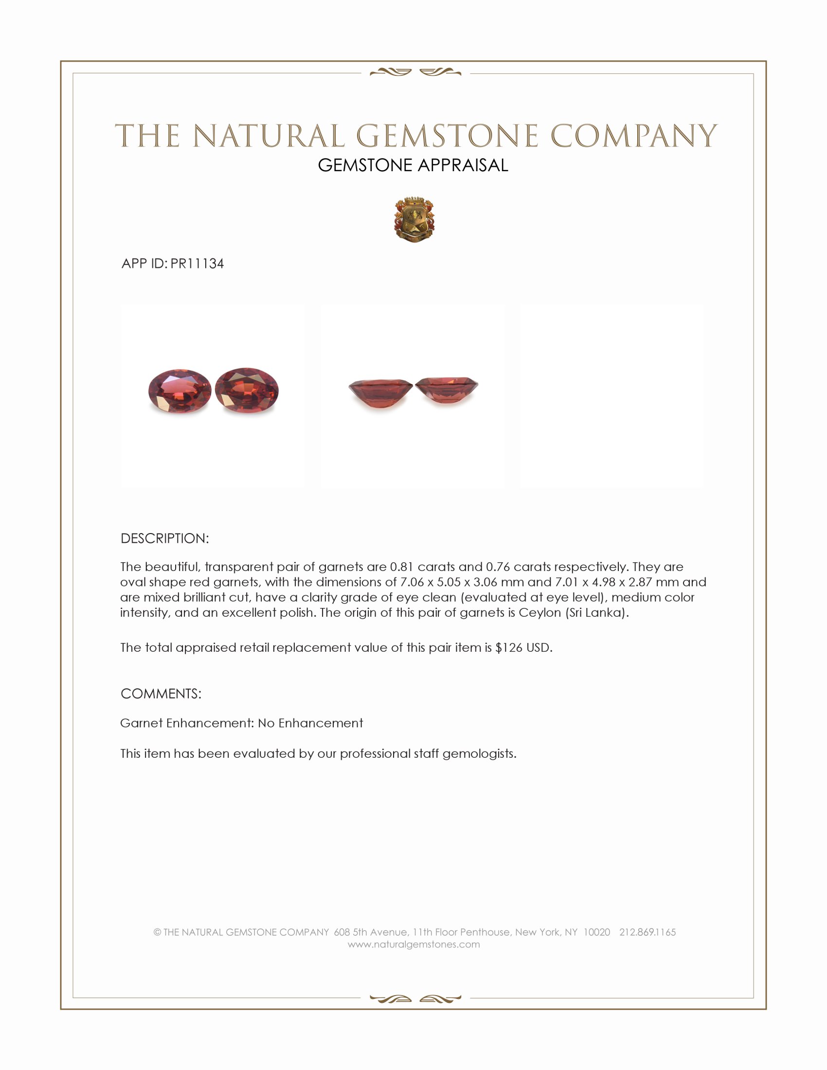 1.57 Ct.Tw. Red Garnet Pair from Ceylon (Sri Lanka)