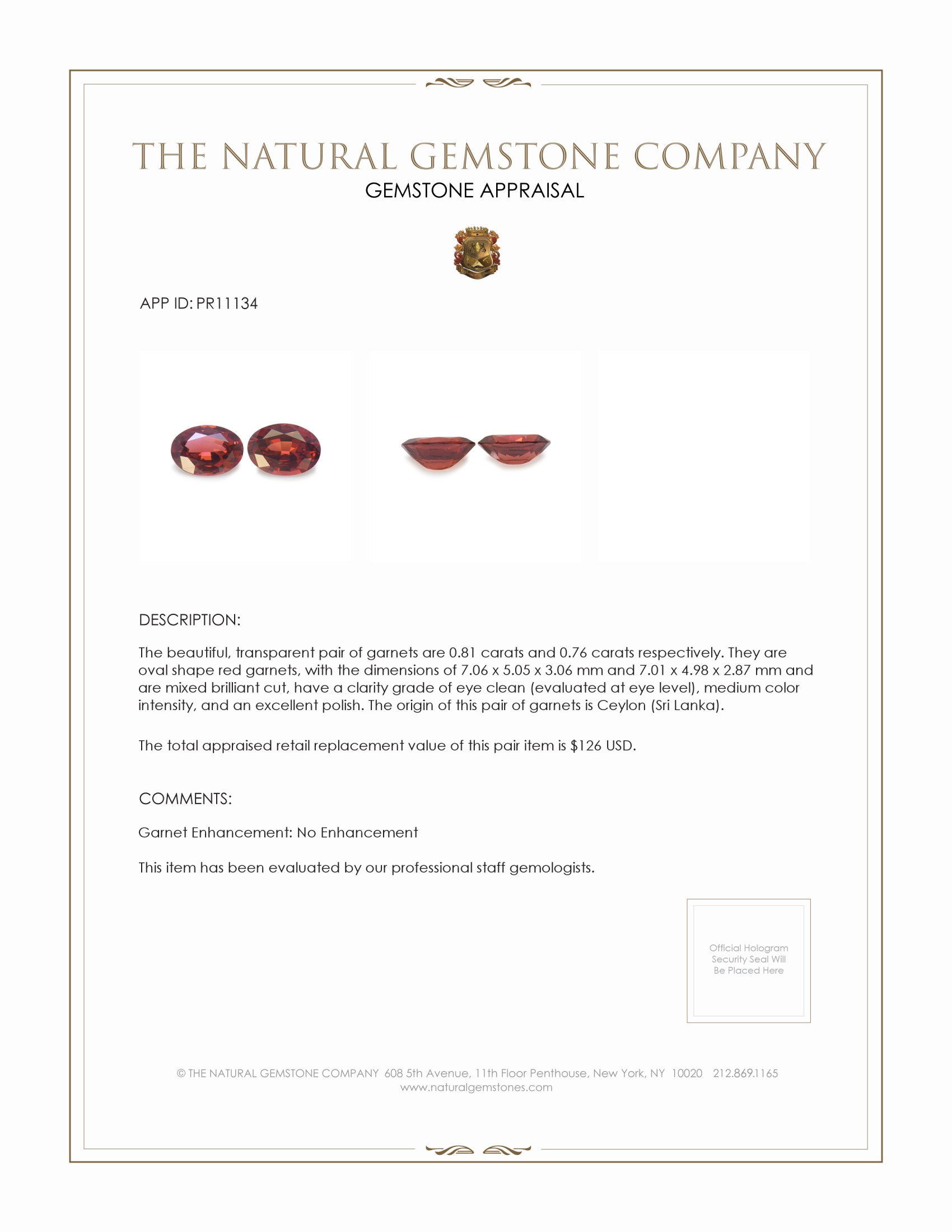 1.57 Ct.Tw. Garnet Pair from Ceylon (Sri Lanka)