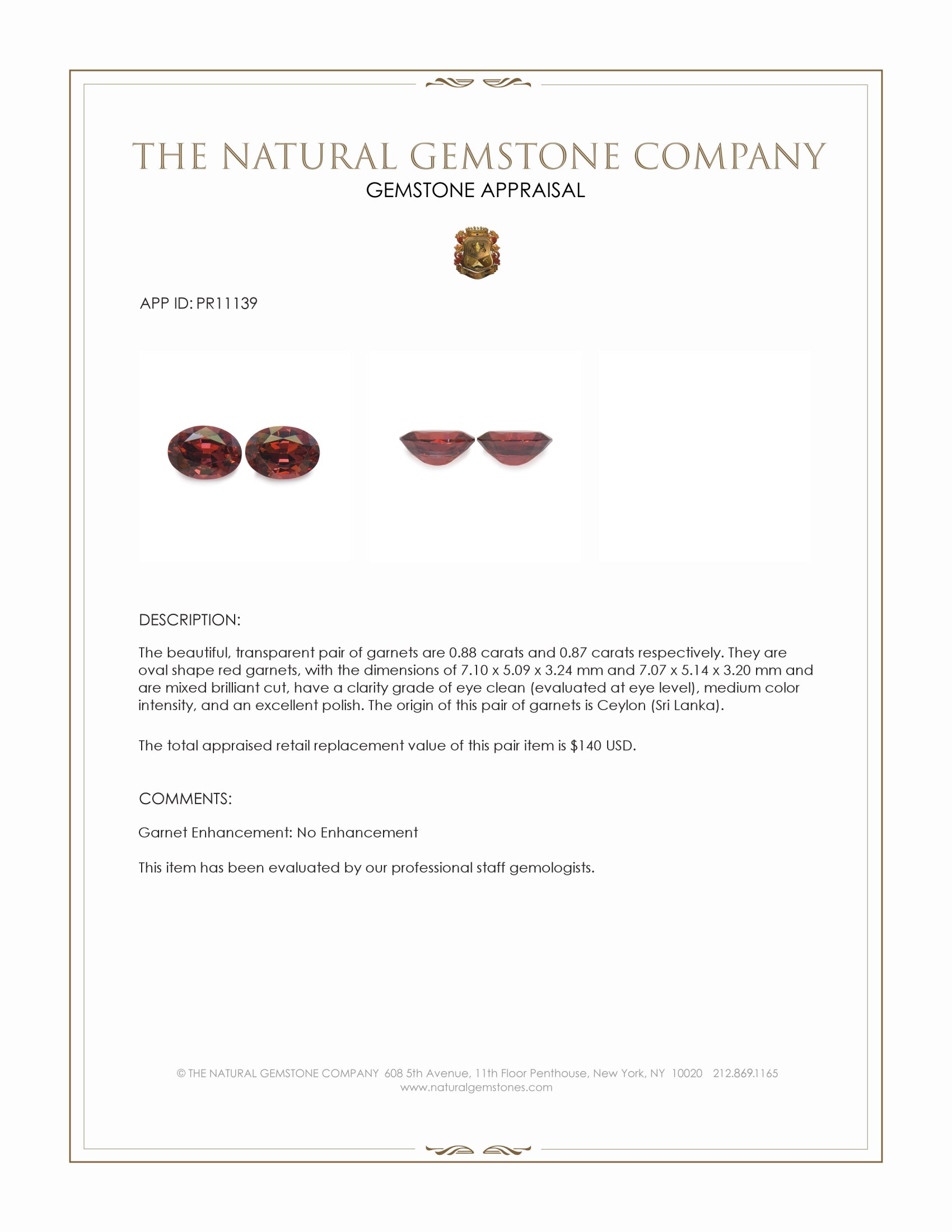 1.75 Ct.Tw. Red Garnet Pair from Ceylon (Sri Lanka)
