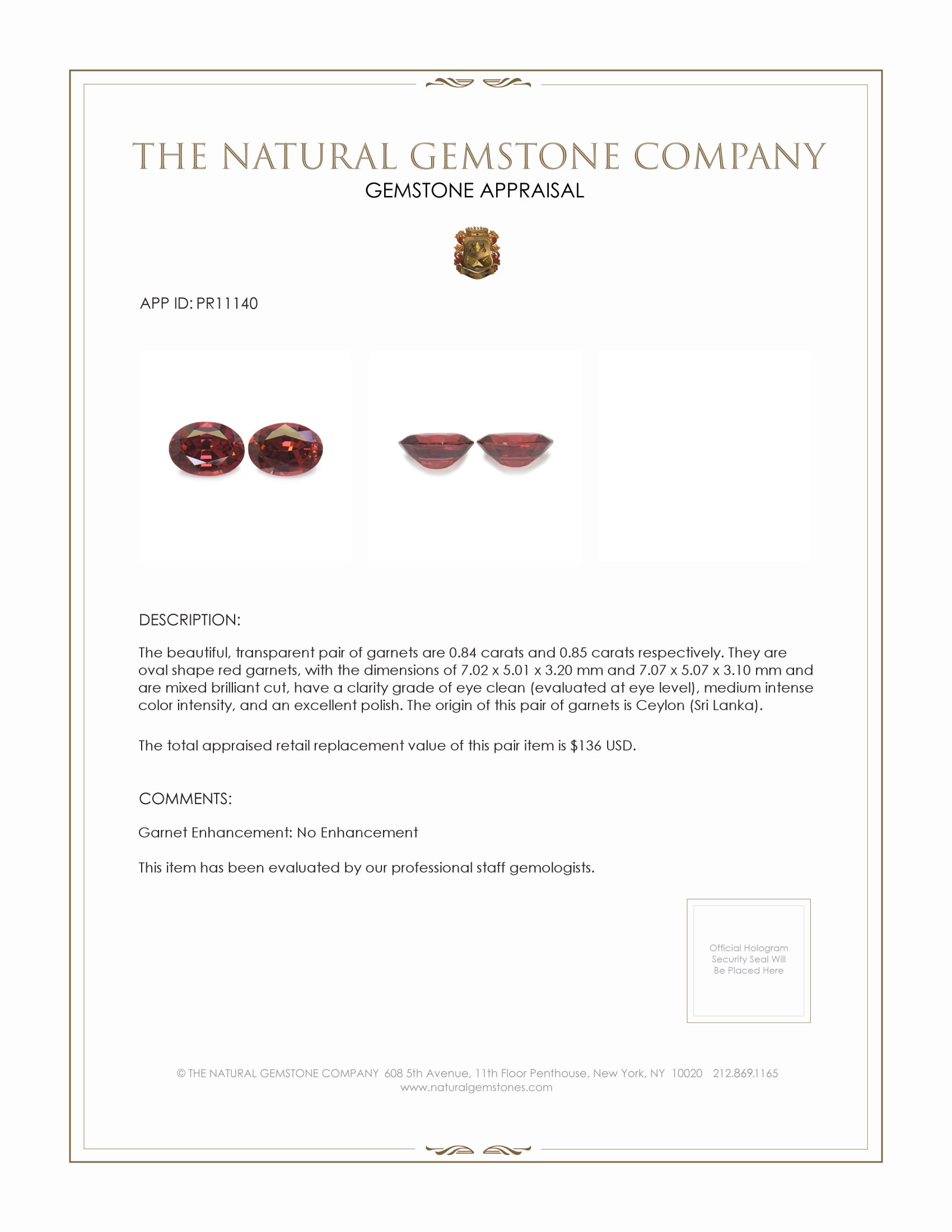 1.69 Ct.Tw. Garnet Pair from Ceylon (Sri Lanka)