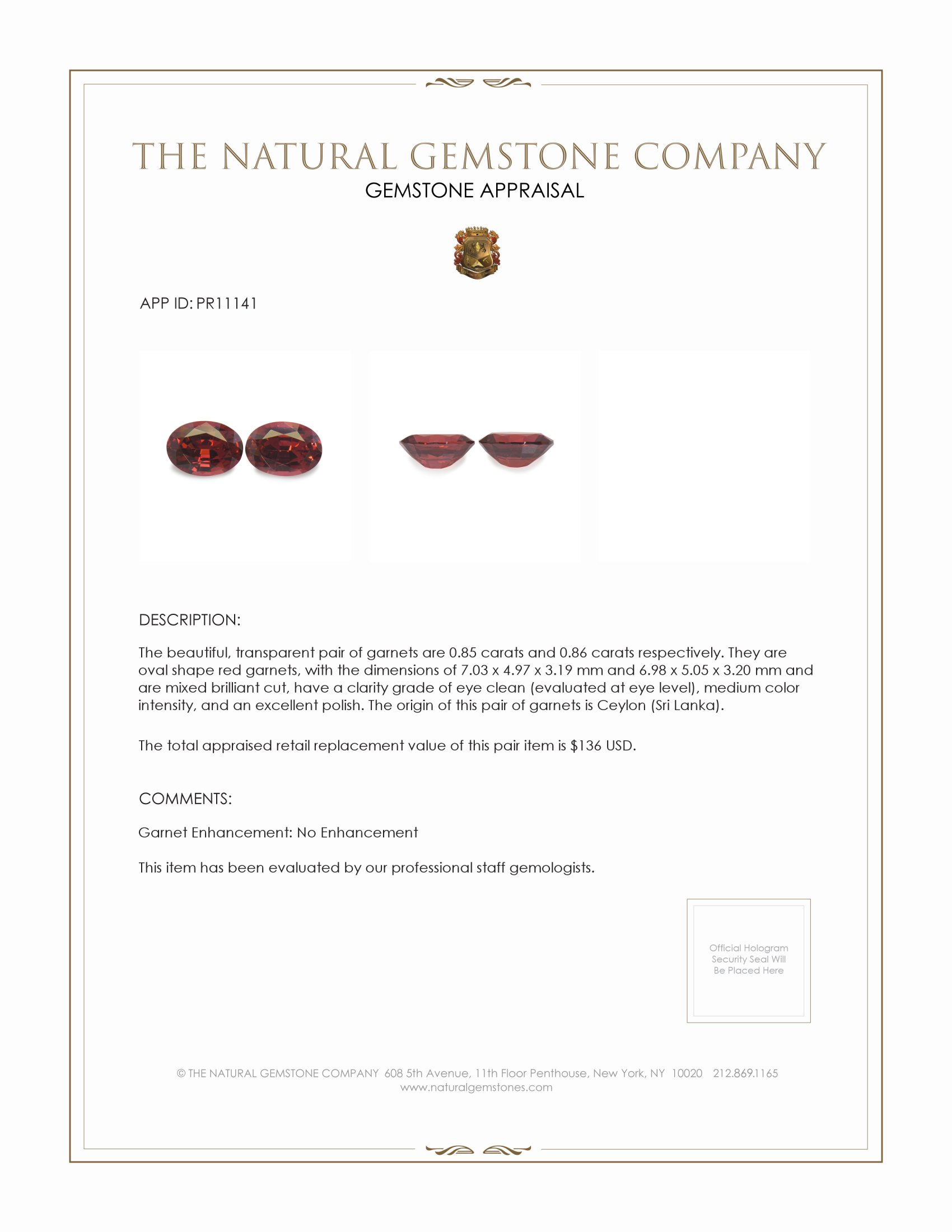 1.71 Ct.Tw. Garnet Pair from Ceylon (Sri Lanka)