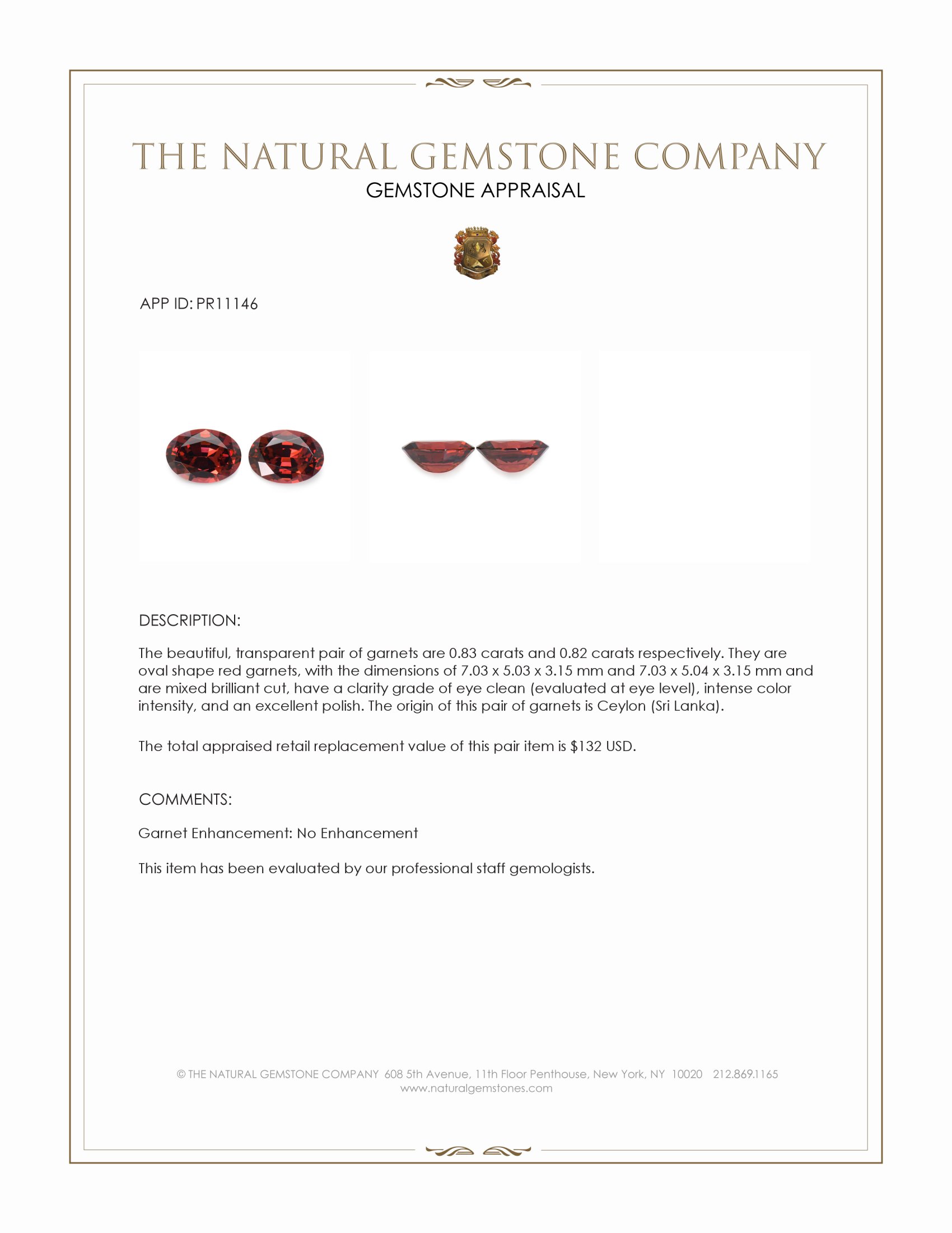 1.65 Ct.Tw. Red Garnet Pair from Ceylon (Sri Lanka)