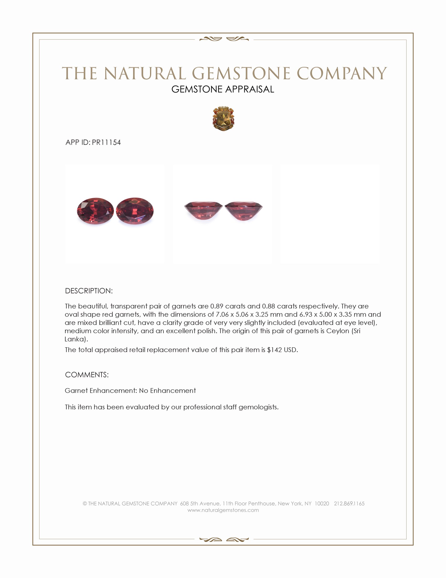 1.77 Ct.Tw. Garnet Pair from Ceylon (Sri Lanka)